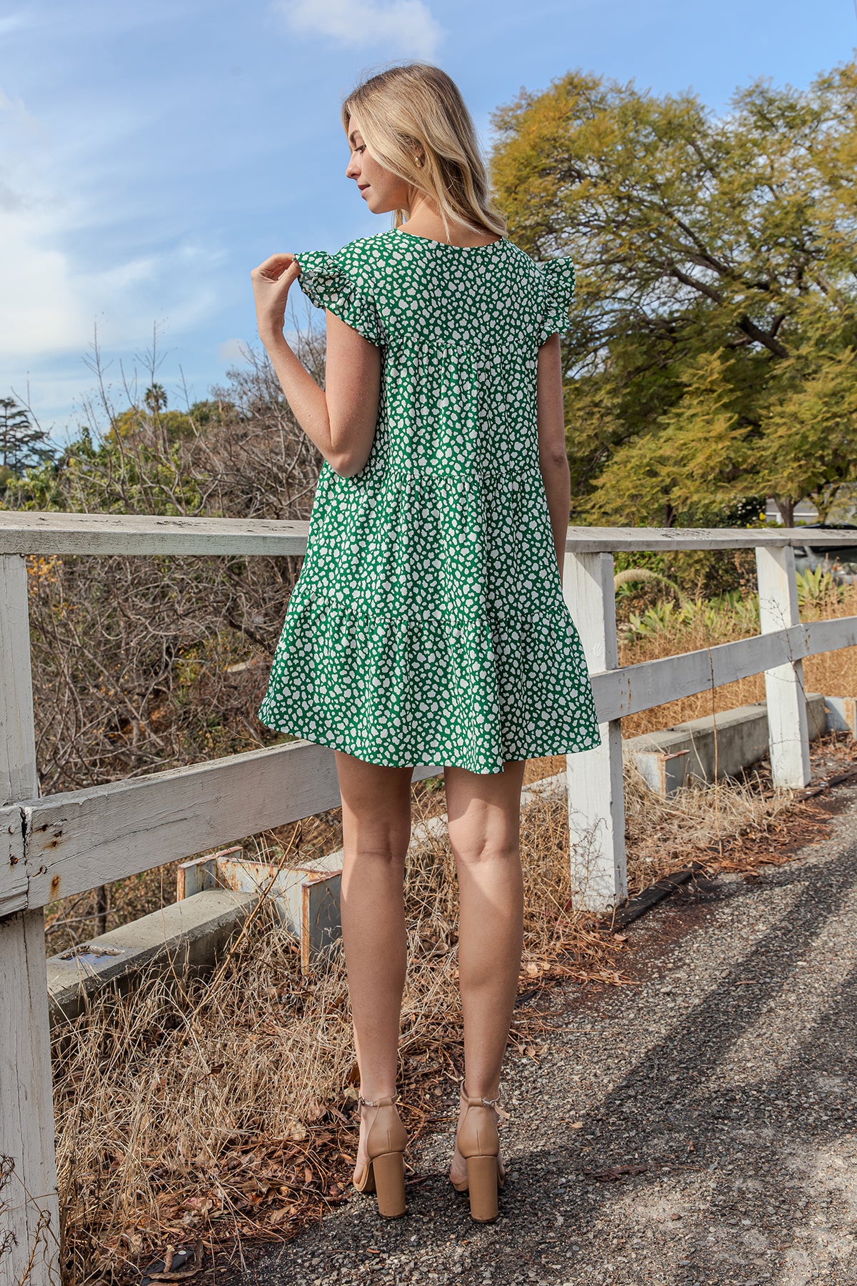Airflow Pebble Ruffle Sleeve Tiered Mini Dress