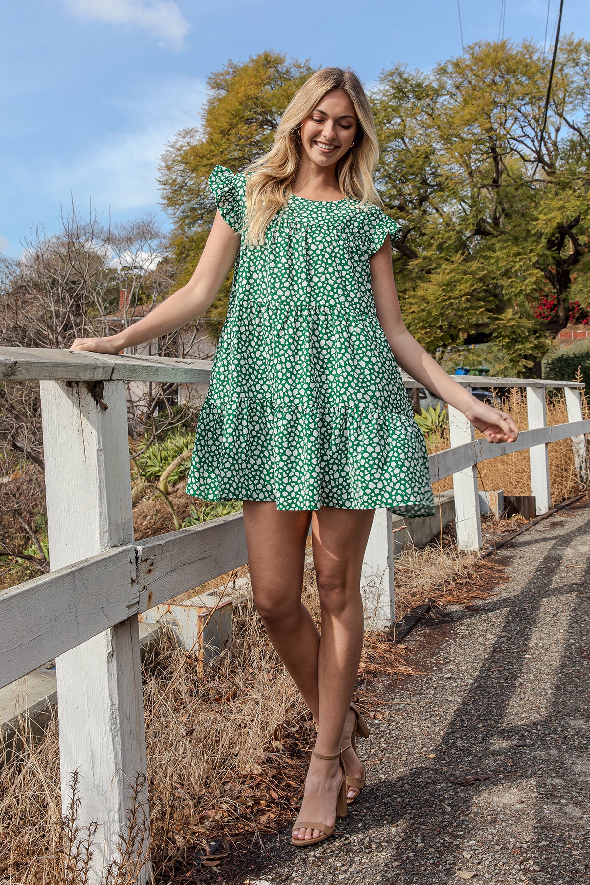 Airflow Pebble Ruffle Sleeve Tiered Mini Dress