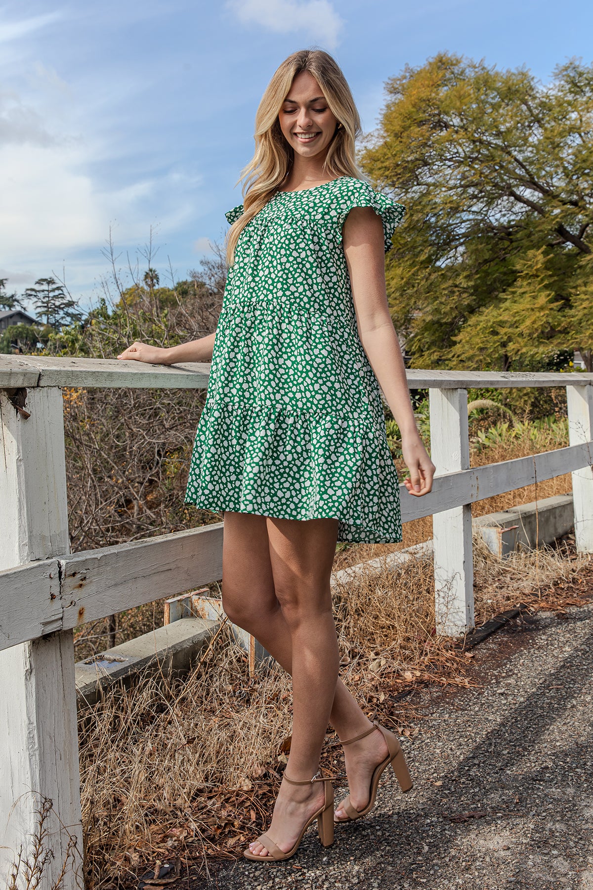 Airflow Pebble Ruffle Sleeve Tiered Mini Dress