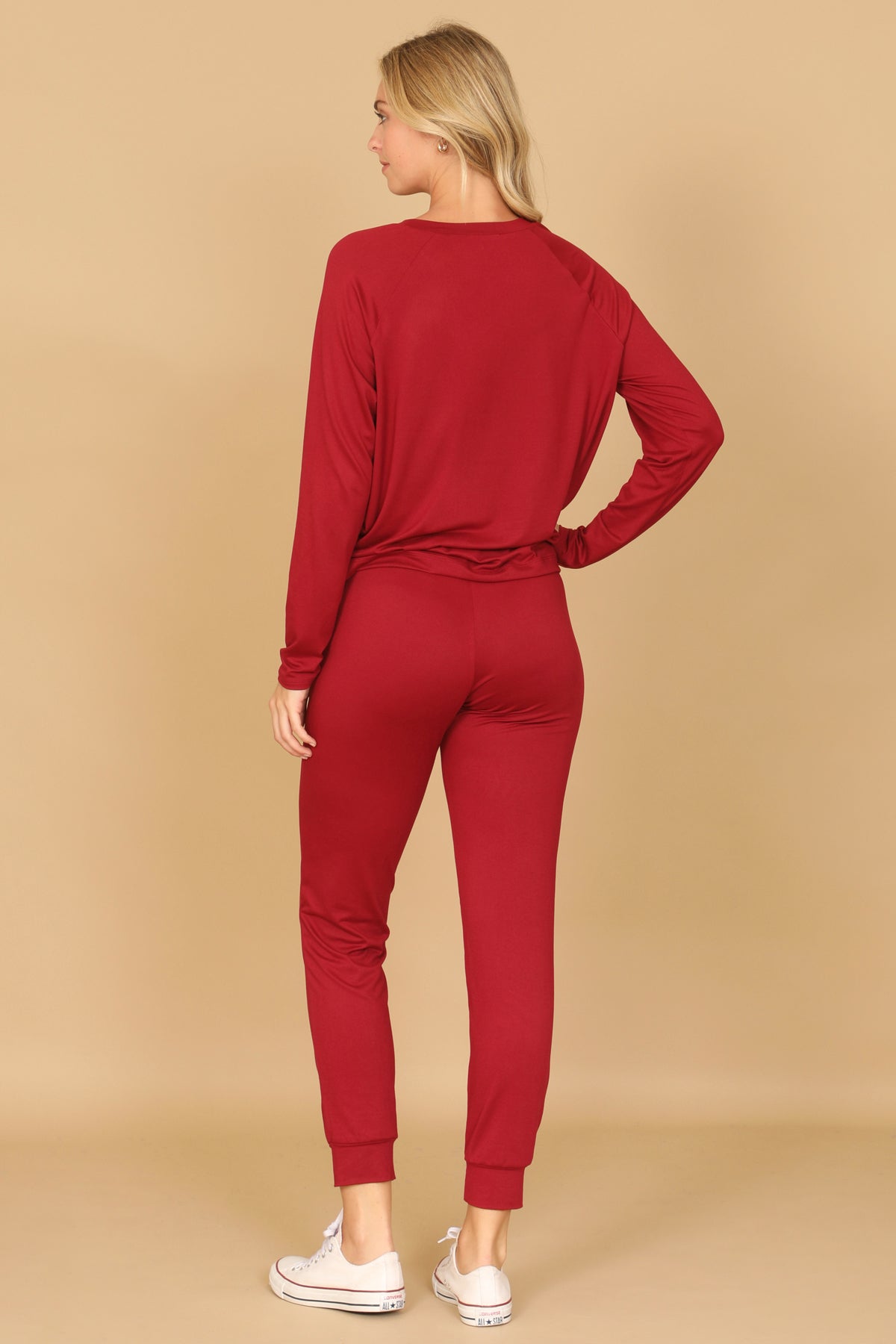 Solid Long Sleeve Top And Joggers Set With Self Tie