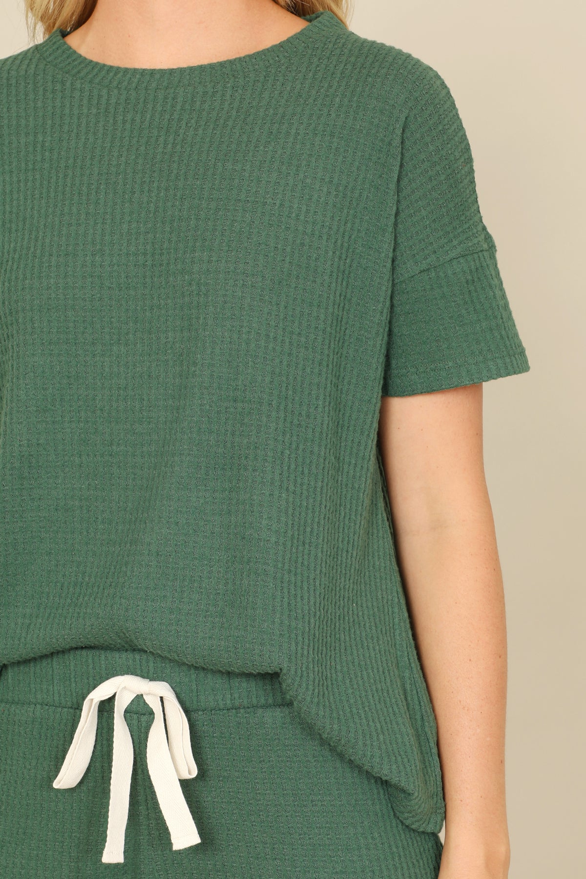 Brushed Waffle Short Sleeve Top And Elastic Waist Shorts Set