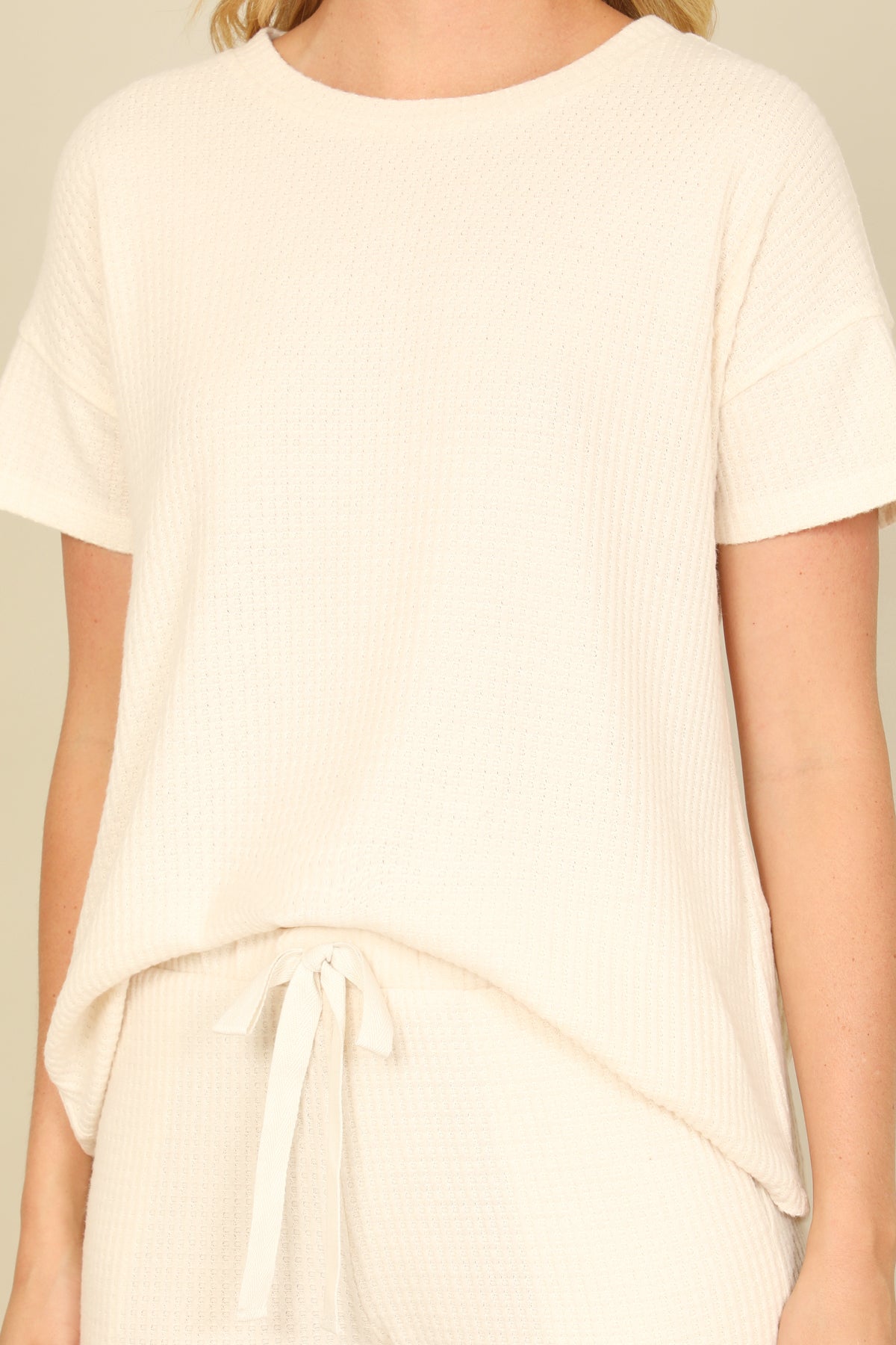 Brushed Waffle Short Sleeve Top And Elastic Waist Shorts Set