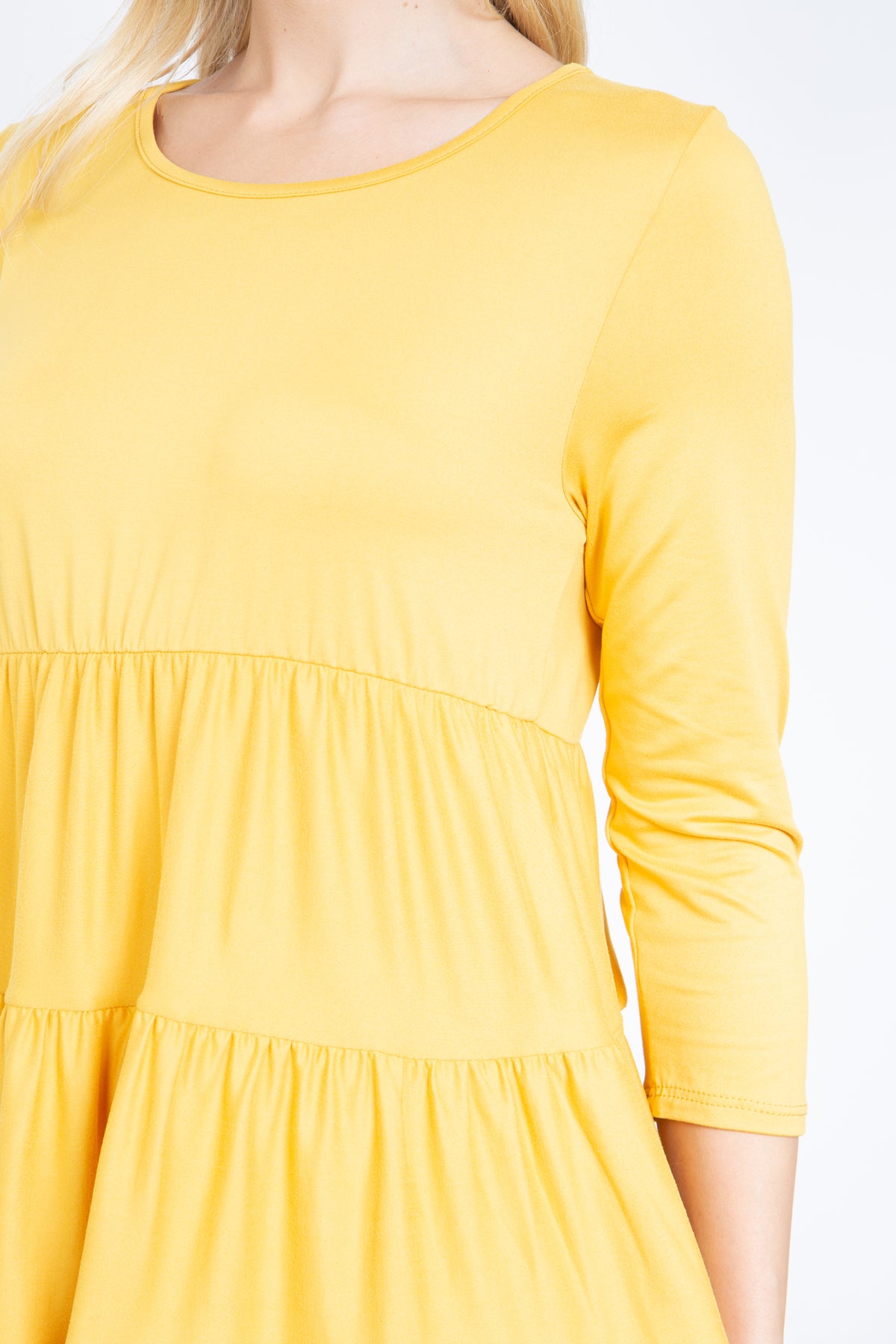 Quarter Sleeve Tiered Ruffle Solid Top