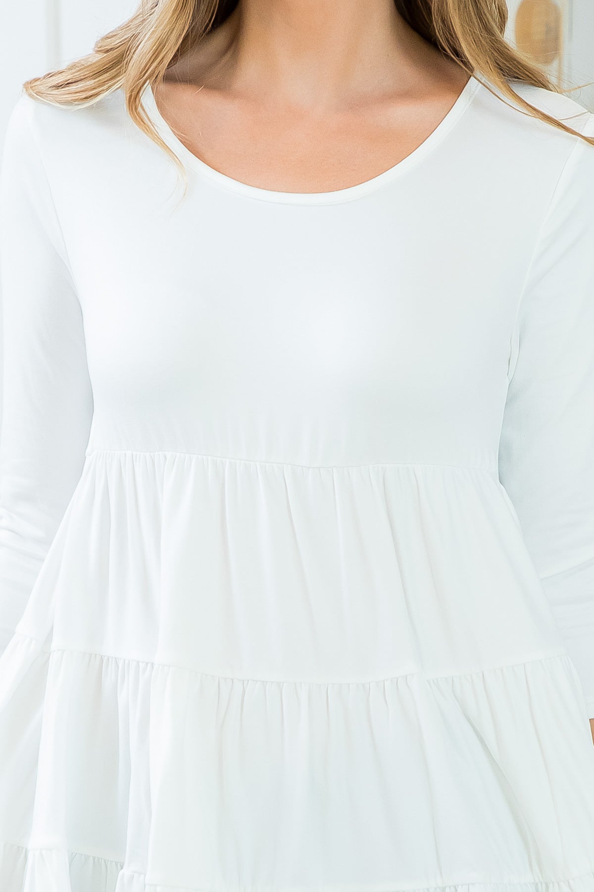 Quarter Sleeve Tiered Ruffle Solid Top