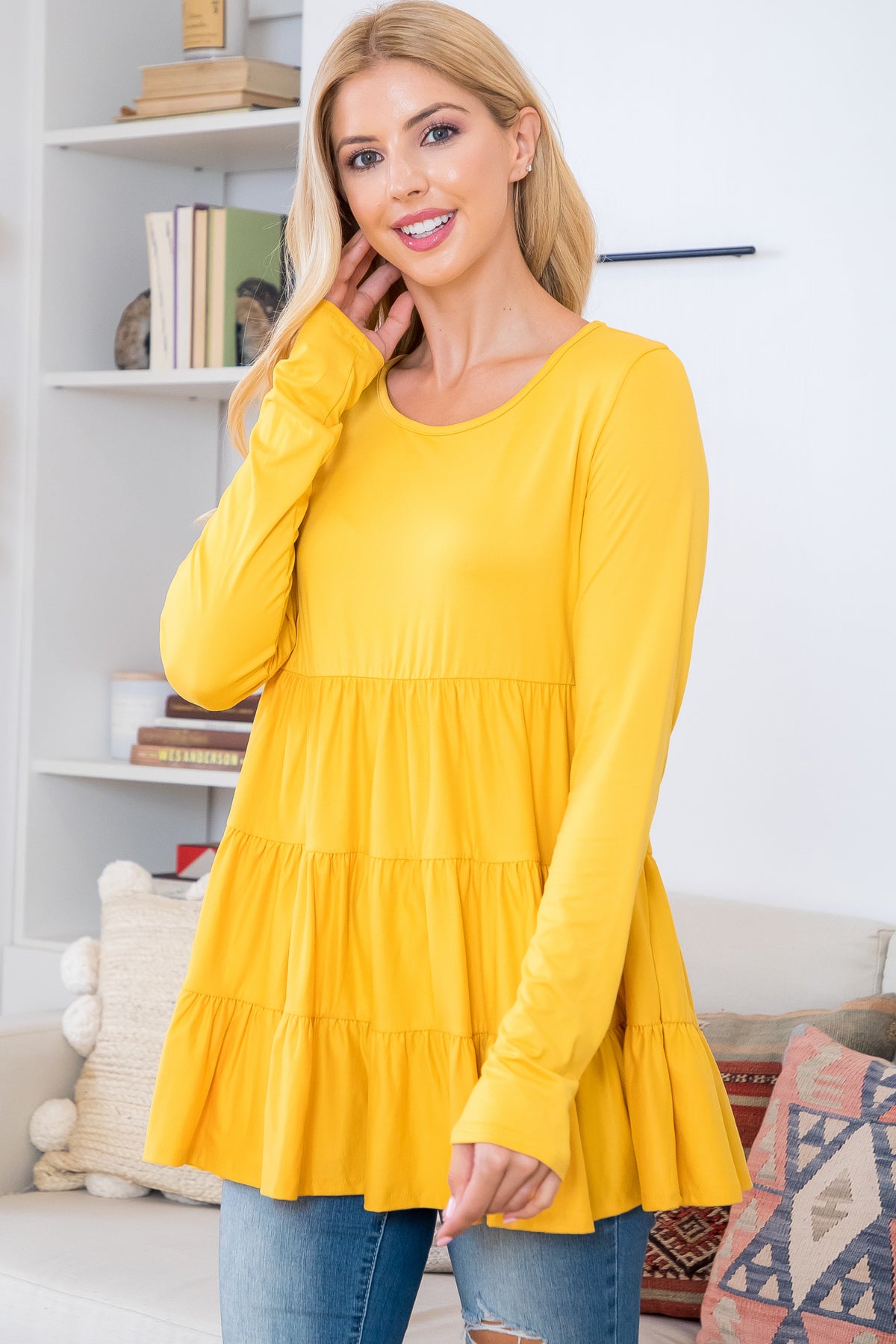 Solid Long Sleeve Tiered Top