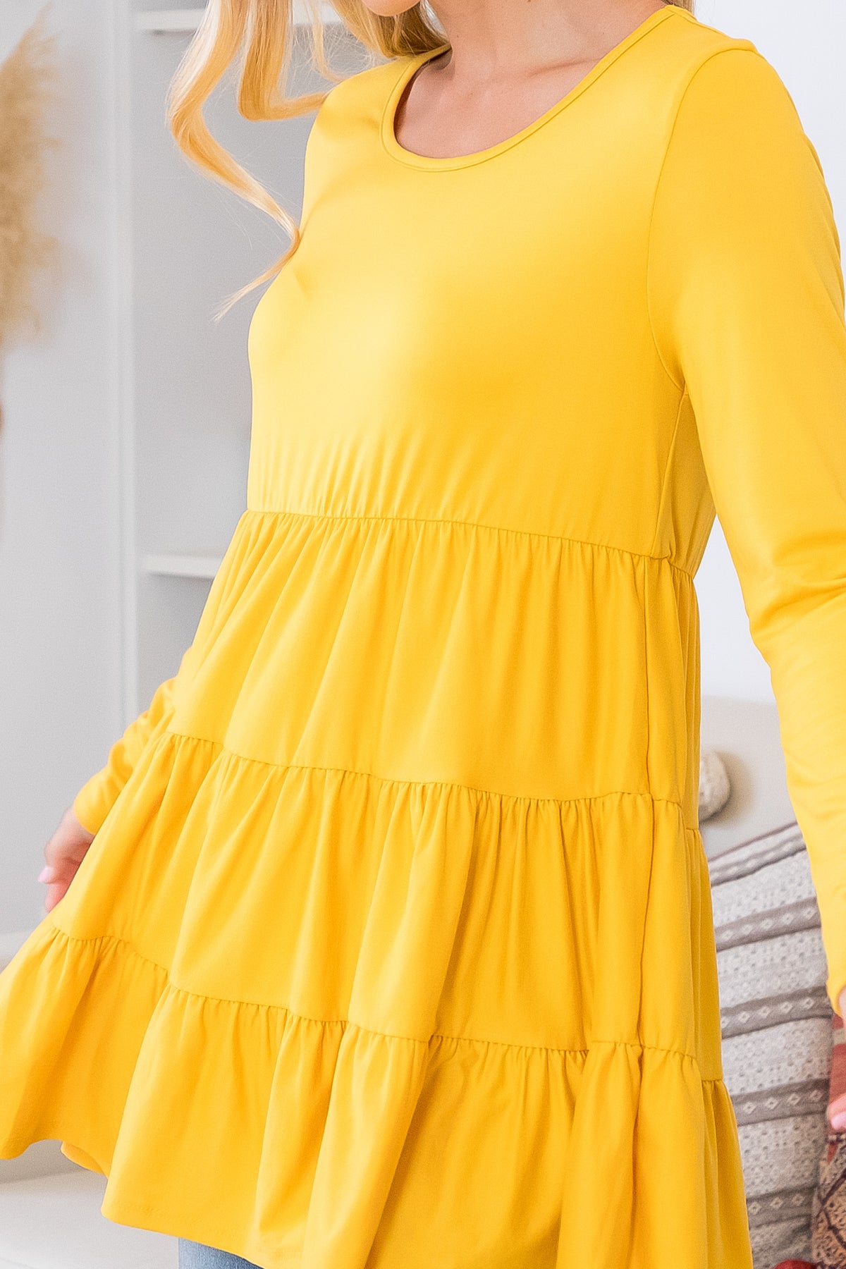 Solid Long Sleeve Tiered Top