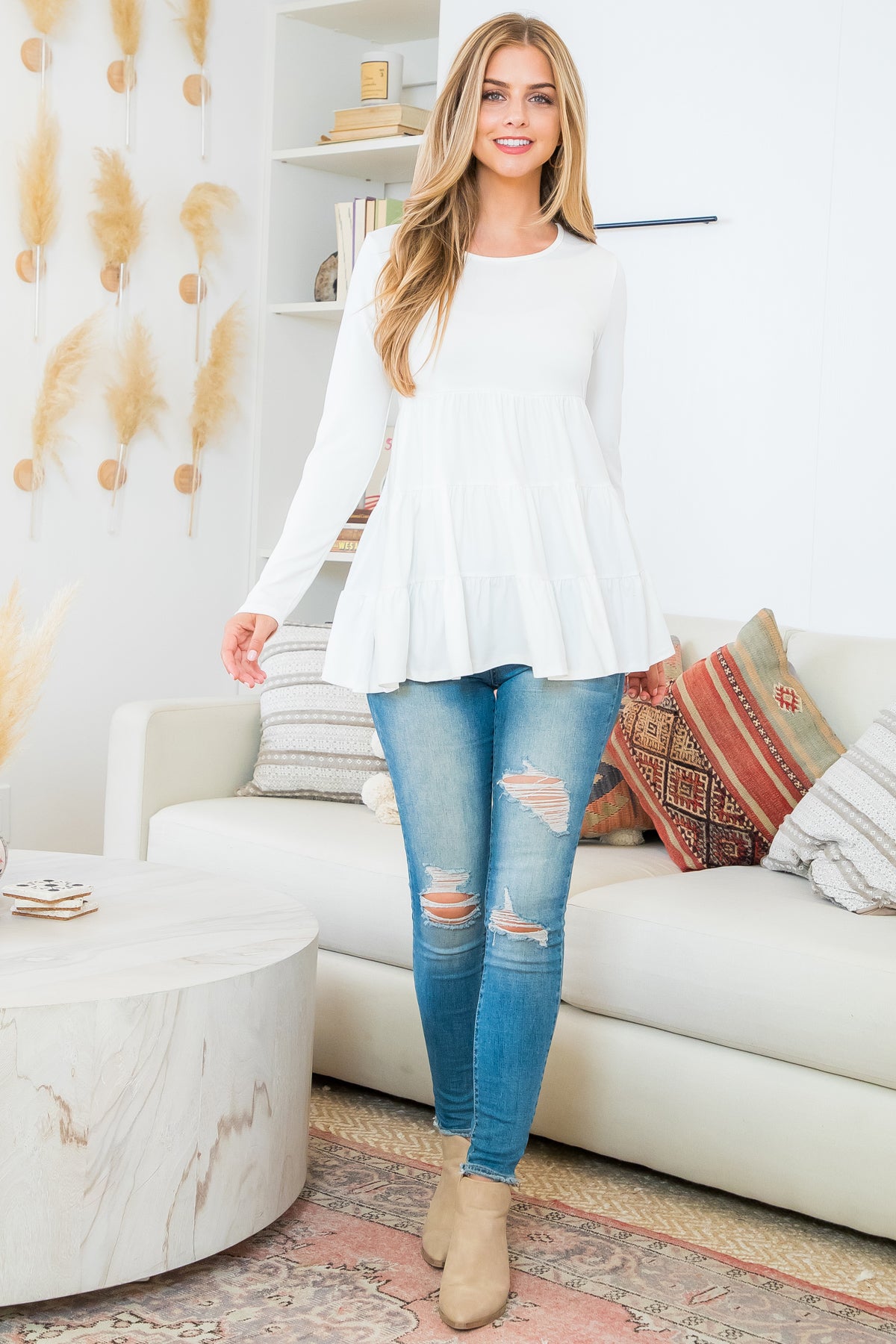 Solid Long Sleeve Tiered Top