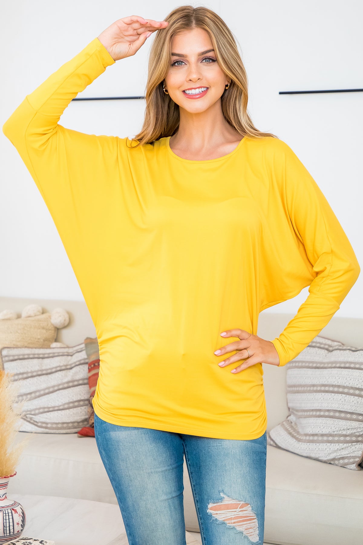 Plus Size Long Dolman Sleeve Solid  Top