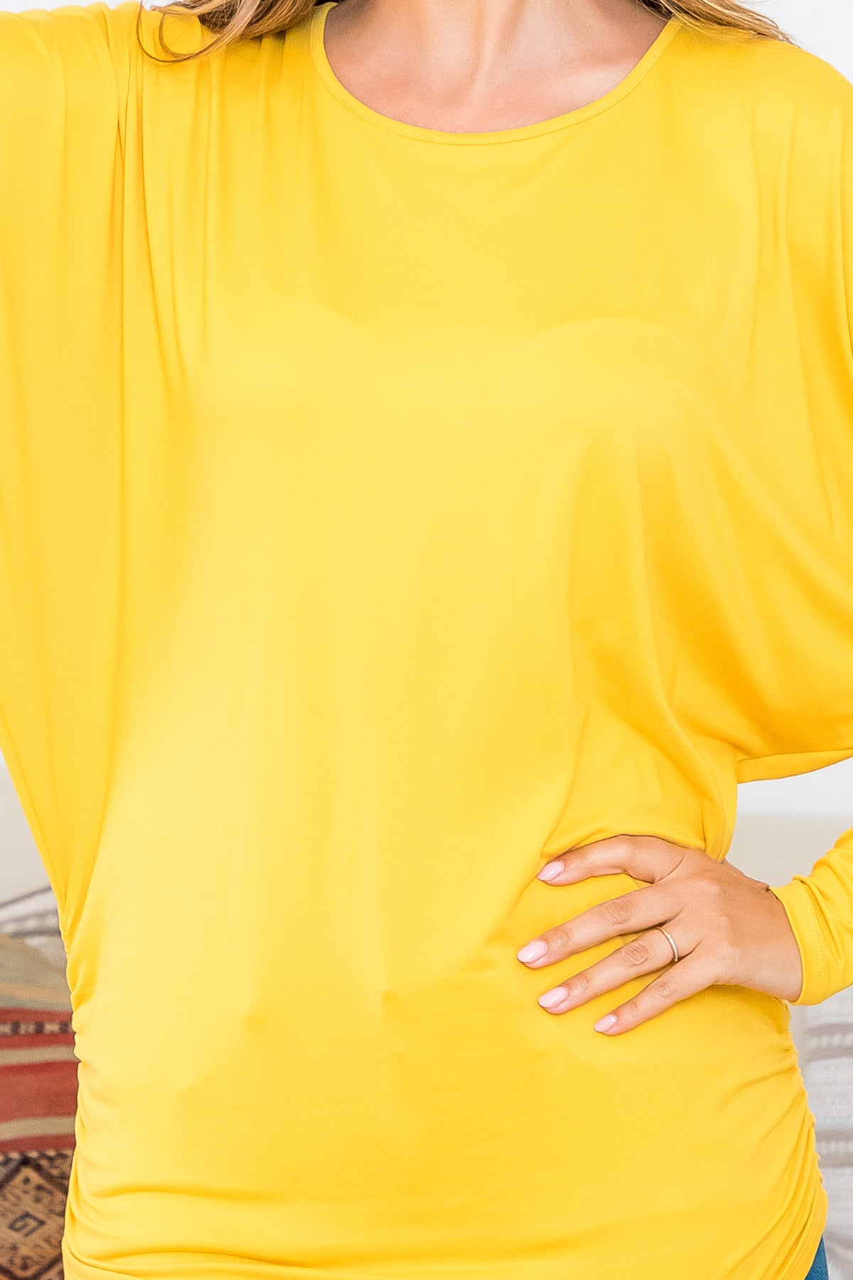 Plus Size Long Dolman Sleeve Solid  Top