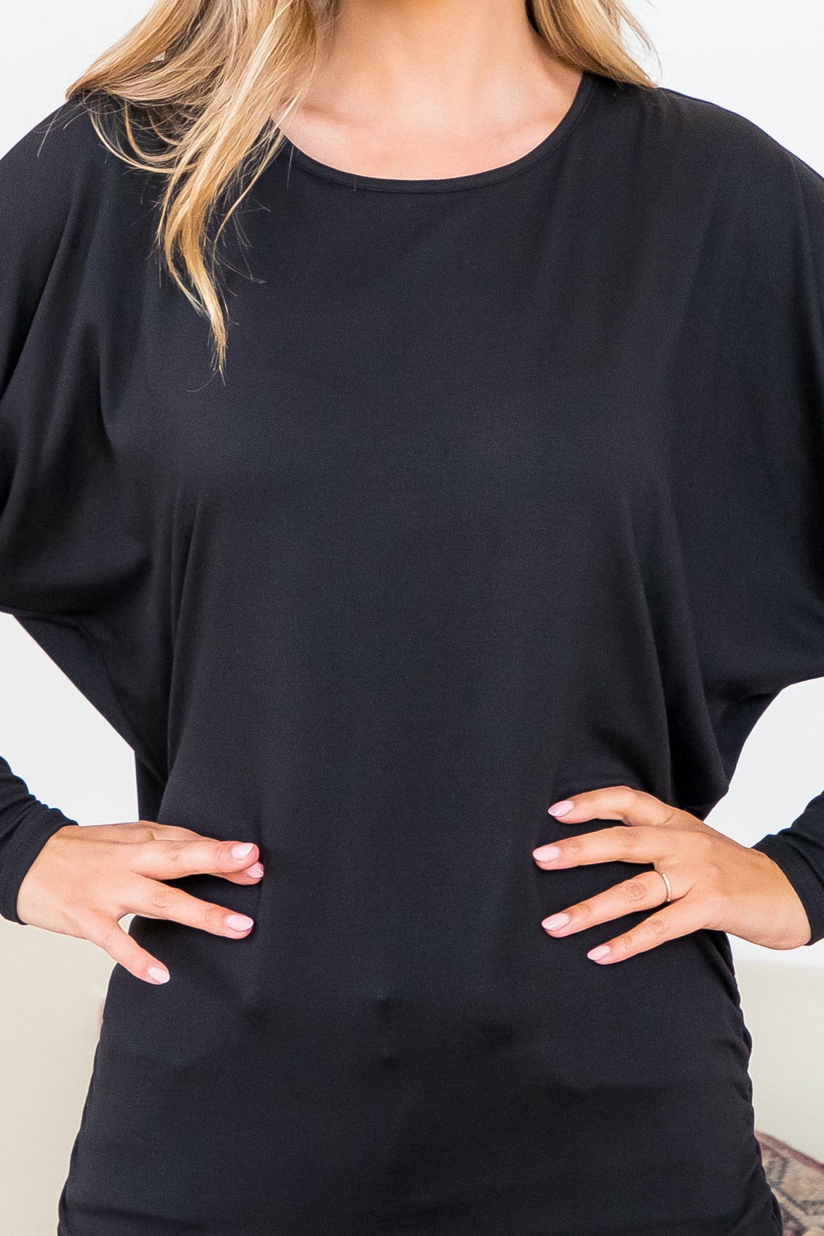 Solid Long Dolman Sleeve Tunnel Detail Top