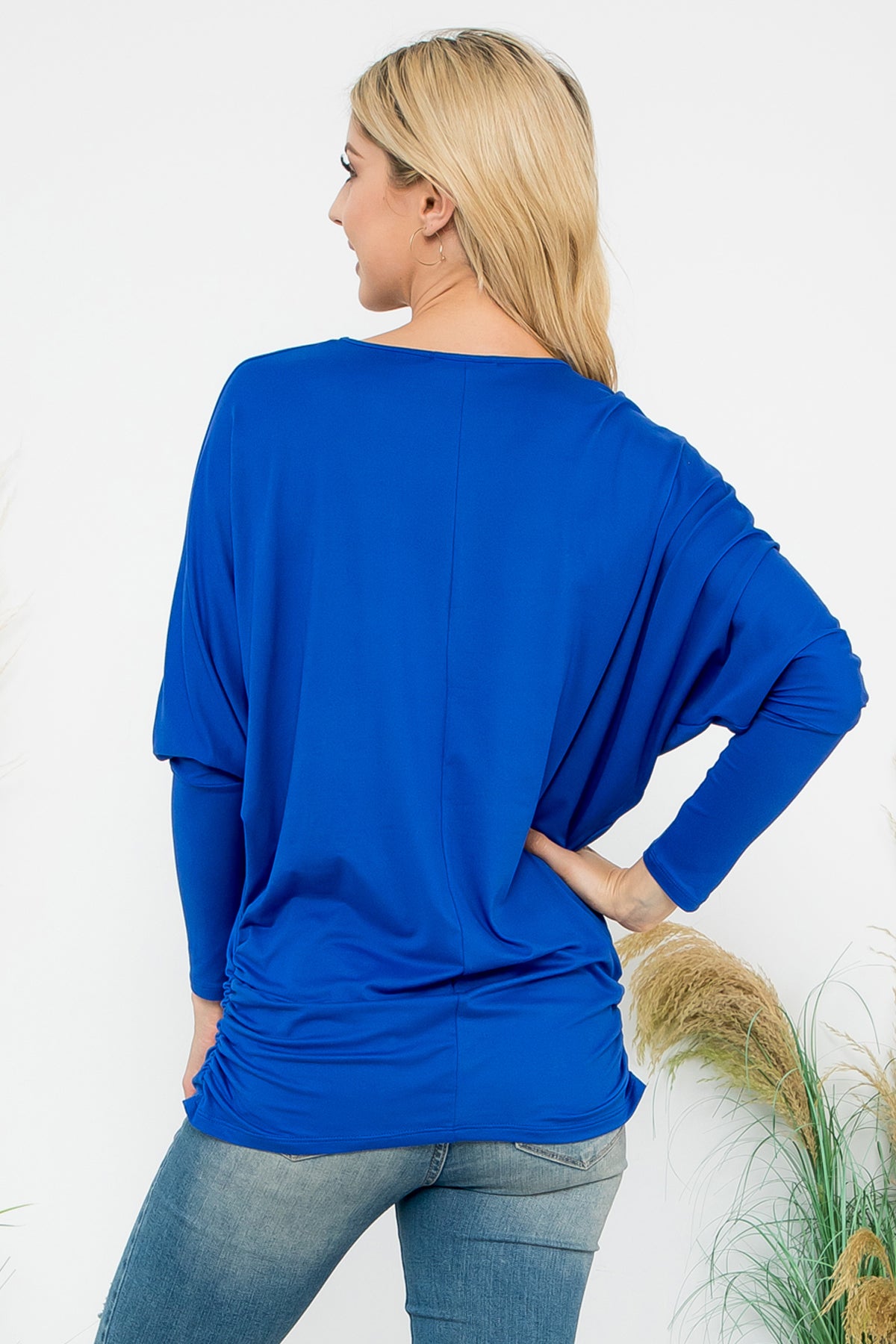 Solid Long Dolman Sleeve Tunnel Detail Top