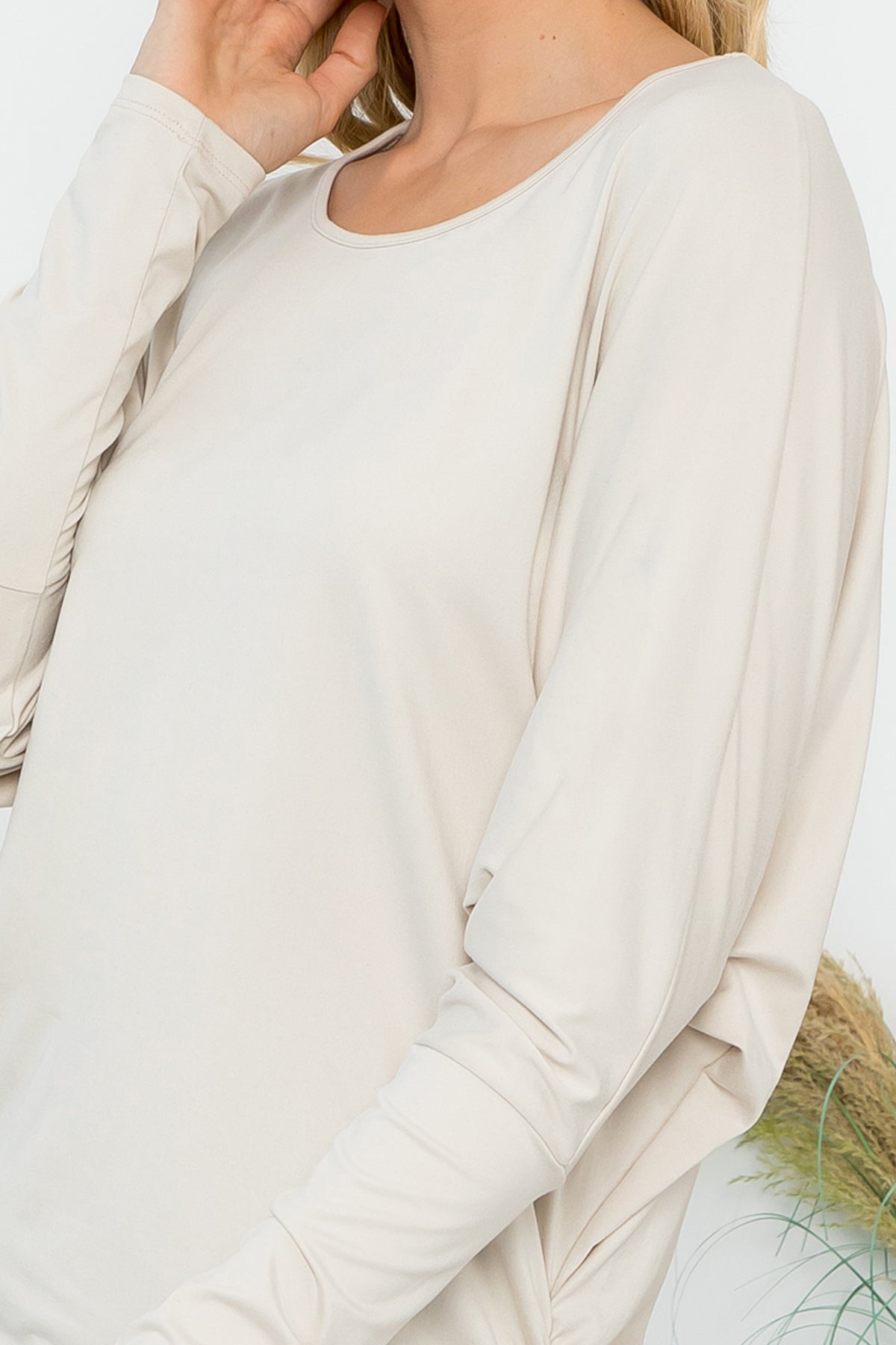 Solid Long Dolman Sleeve Tunnel Detail Top