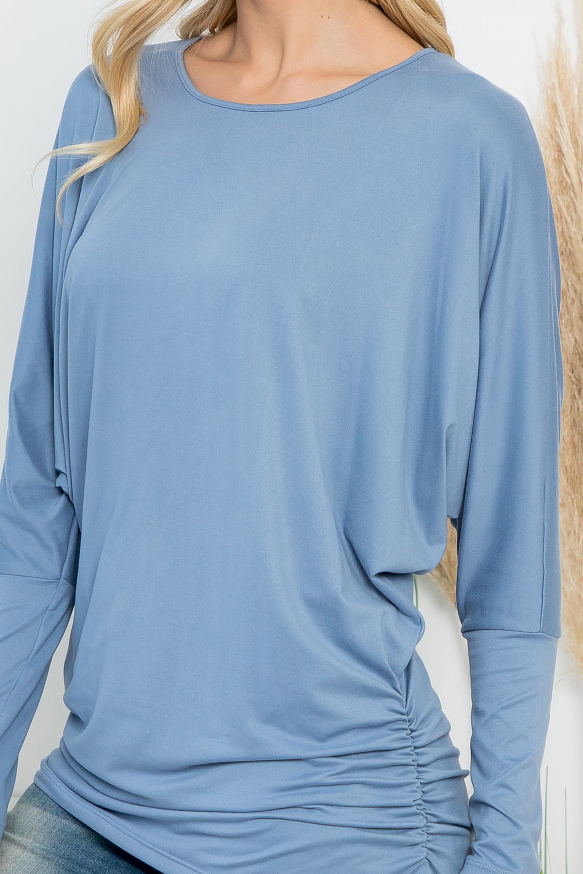 Solid Long Dolman Sleeve Tunnel Detail Top