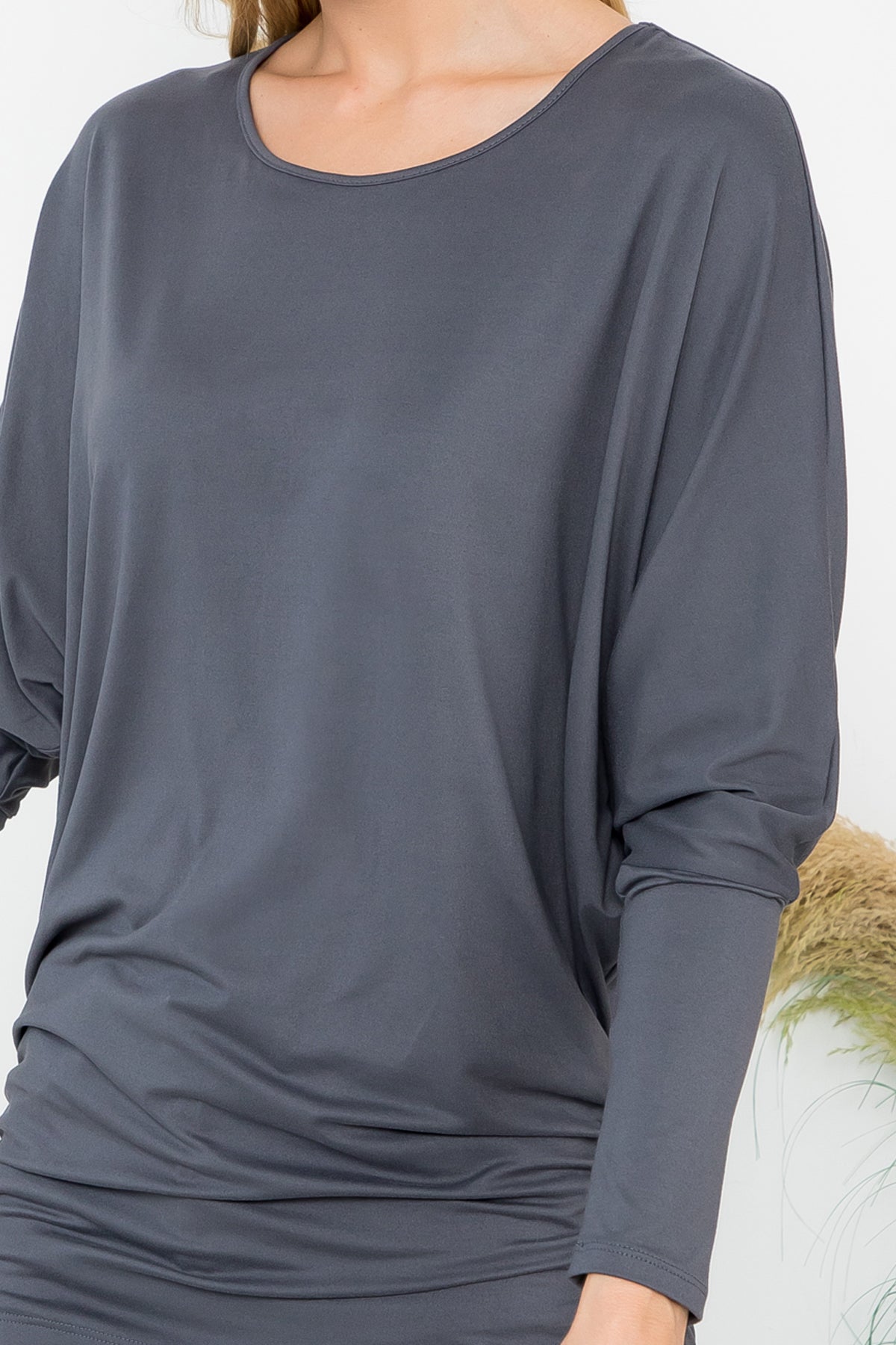 Solid Long Dolman Sleeve Tunnel Detail Top