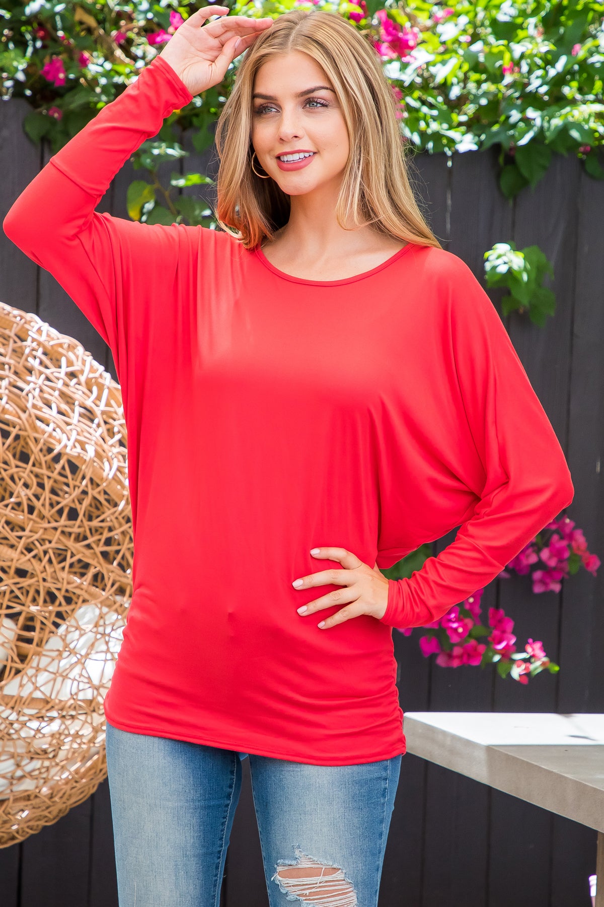 Solid Long Dolman Sleeve Tunnel Detail Top