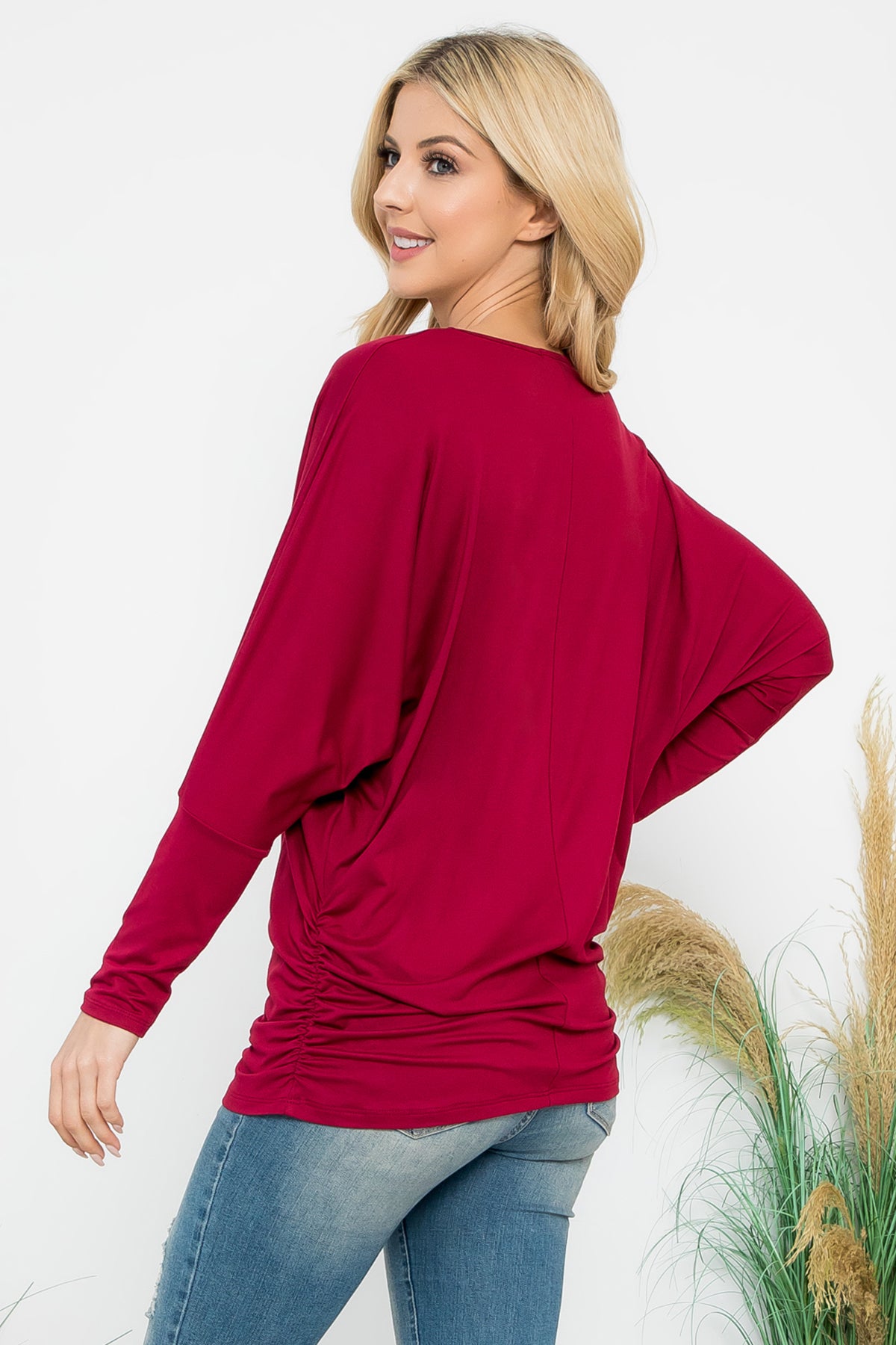 Solid Long Dolman Sleeve Tunnel Detail Top