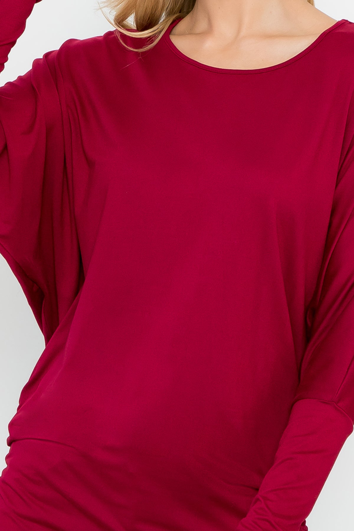 Solid Long Dolman Sleeve Tunnel Detail Top