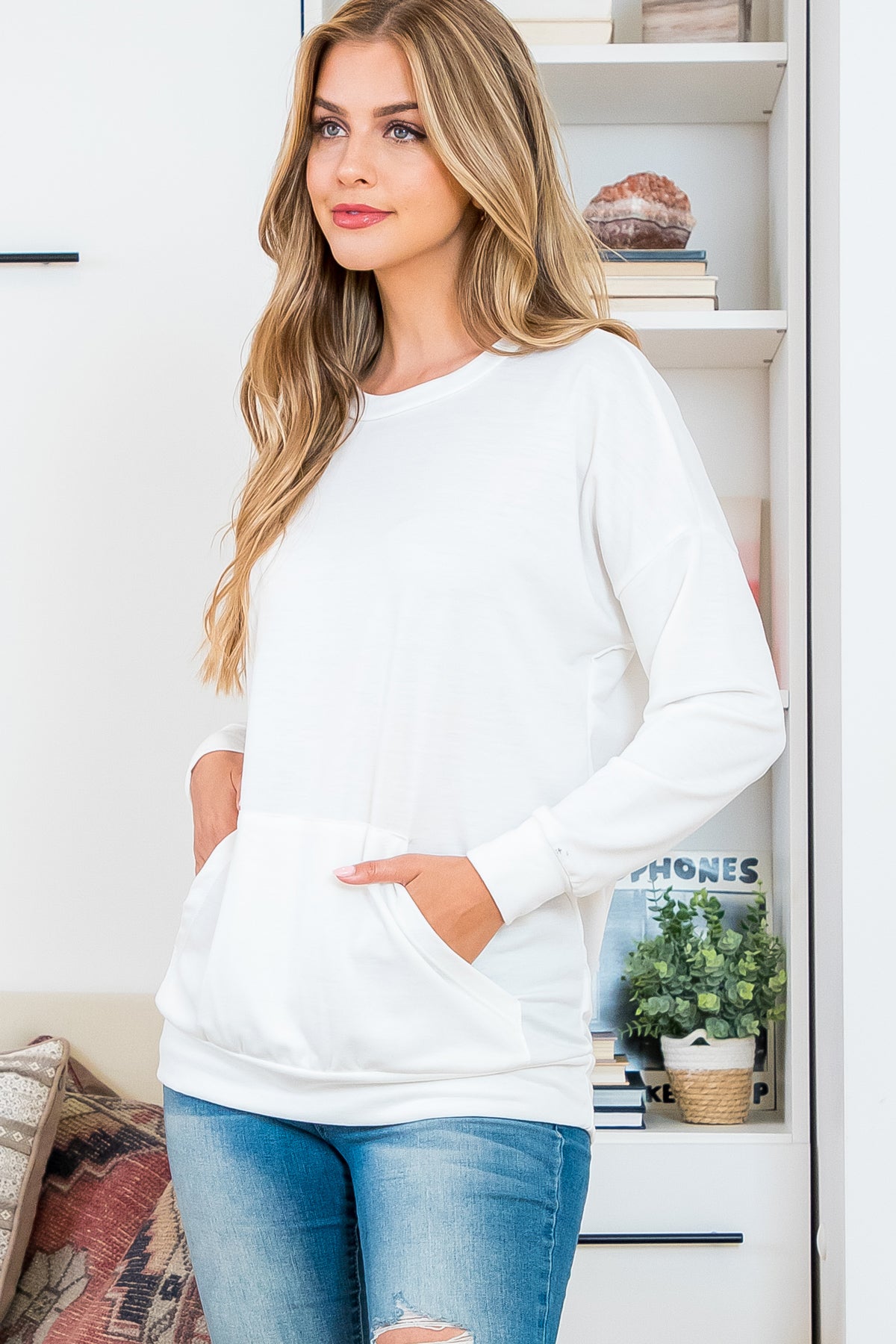Long Sleeve French Terry Kangaroo Pocket Top