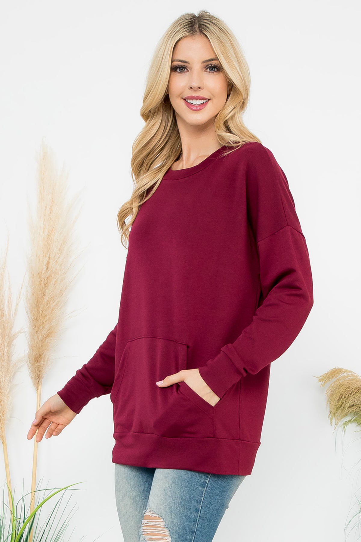 Long Sleeve French Terry Kangaroo Pocket Top