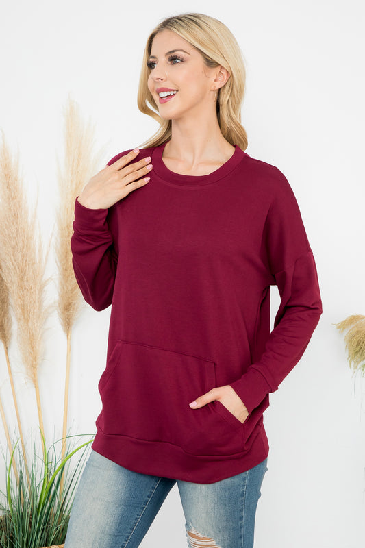 Long Sleeve French Terry Kangaroo Pocket Top