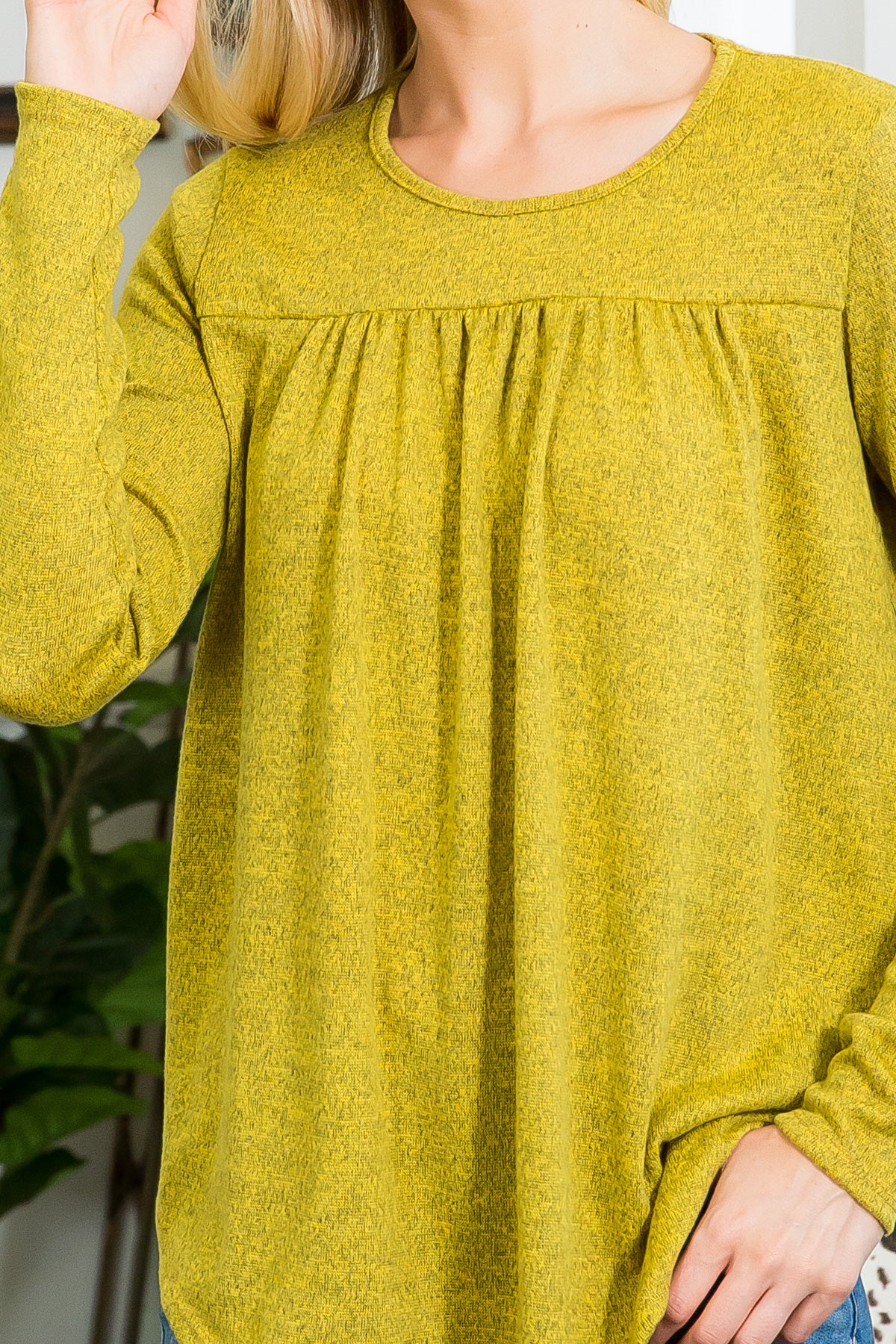 Plus Size Long Sleeve Shirring Detail Top