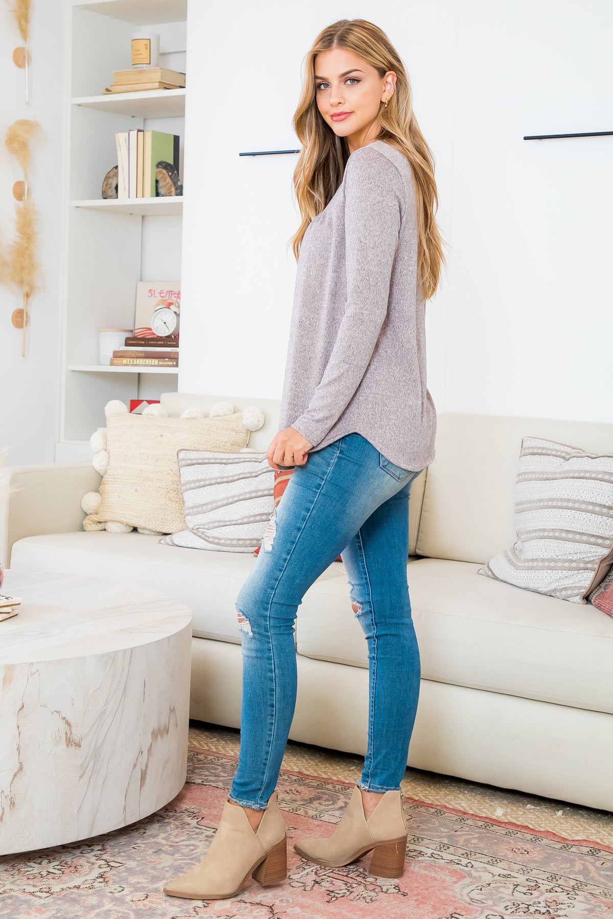 Plus Size Long Sleeve Shirring Detail Top