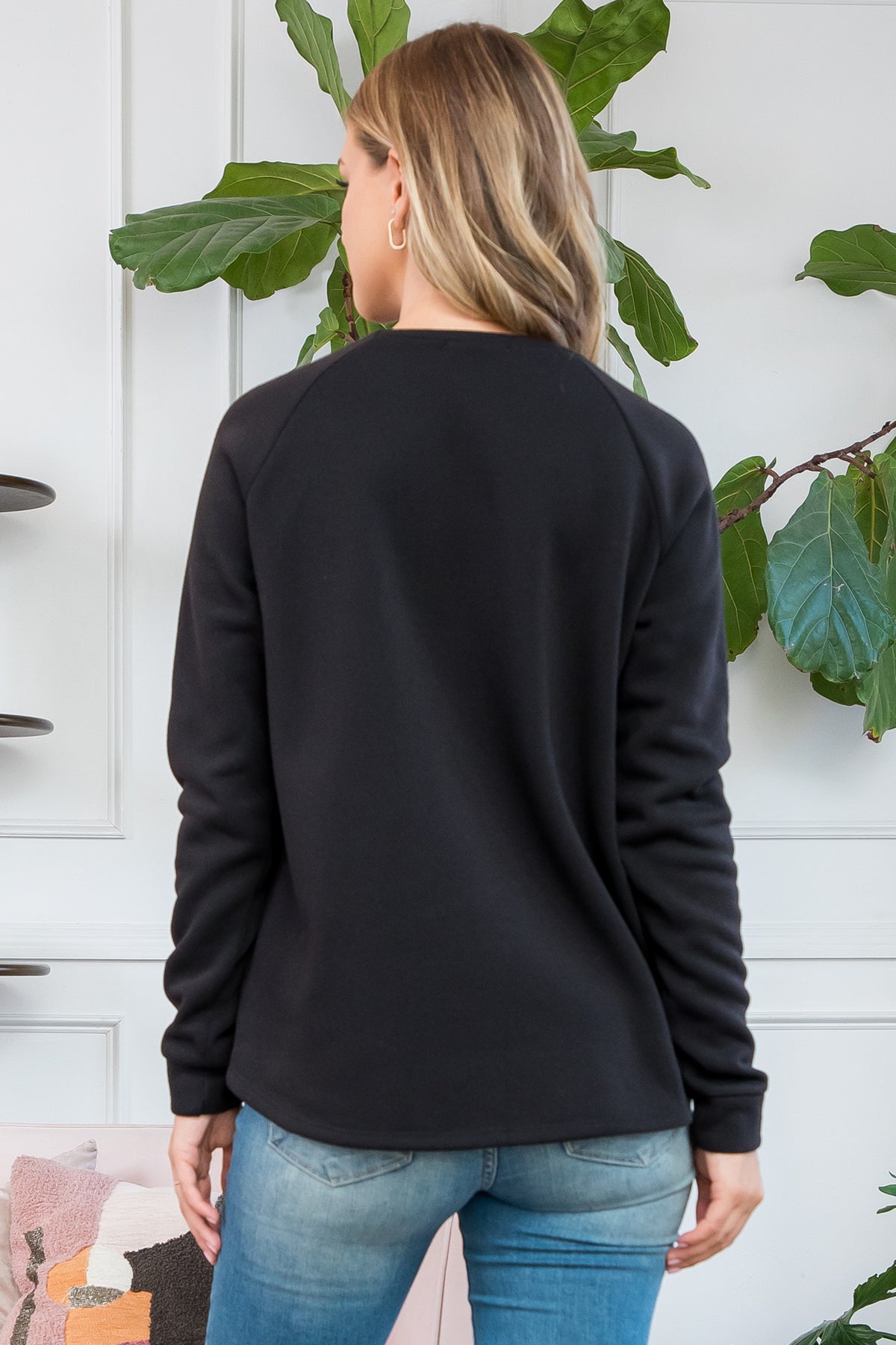 Fleeced Long Sleeve French Terry Pullover Top