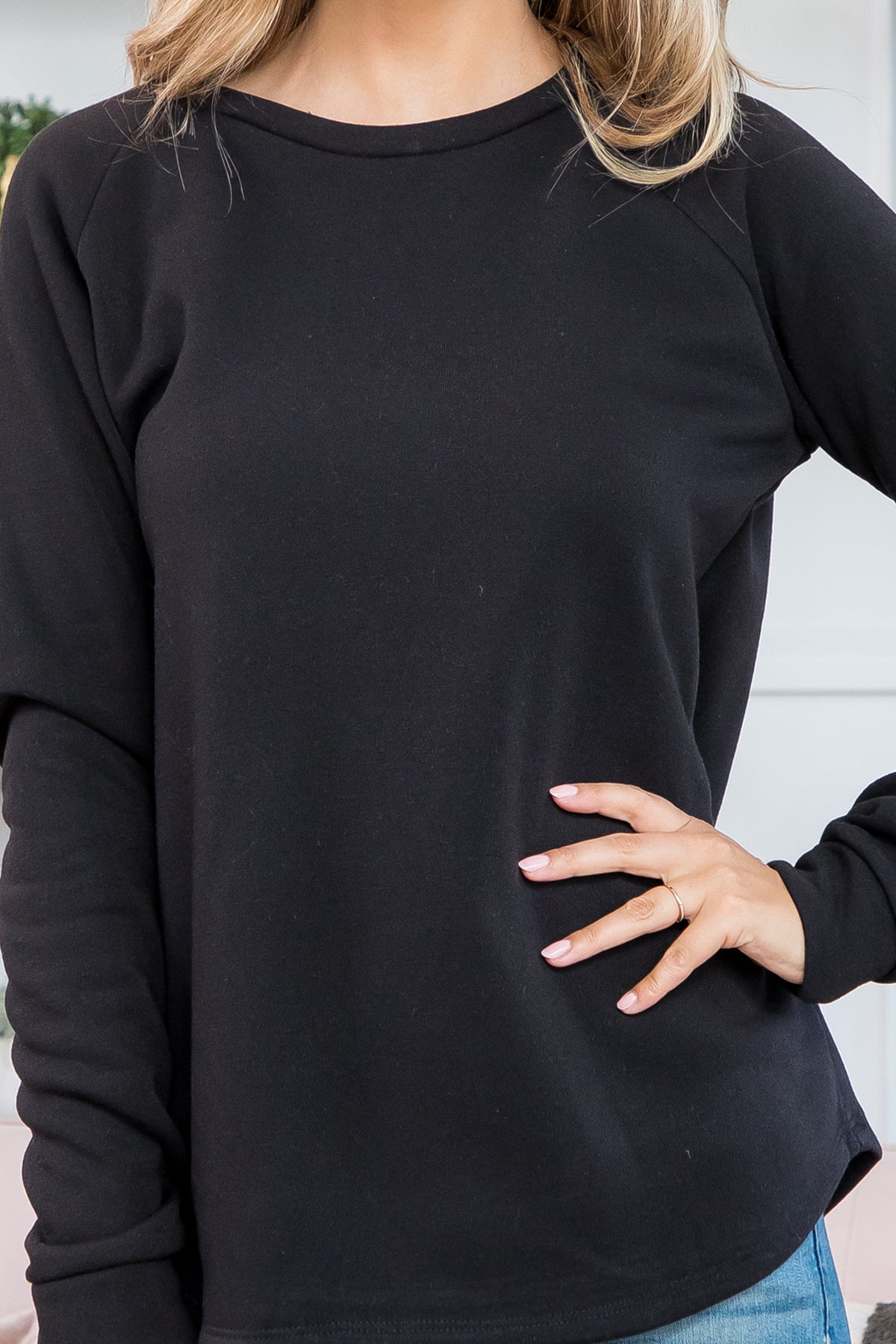 Fleeced Long Sleeve French Terry Pullover Top