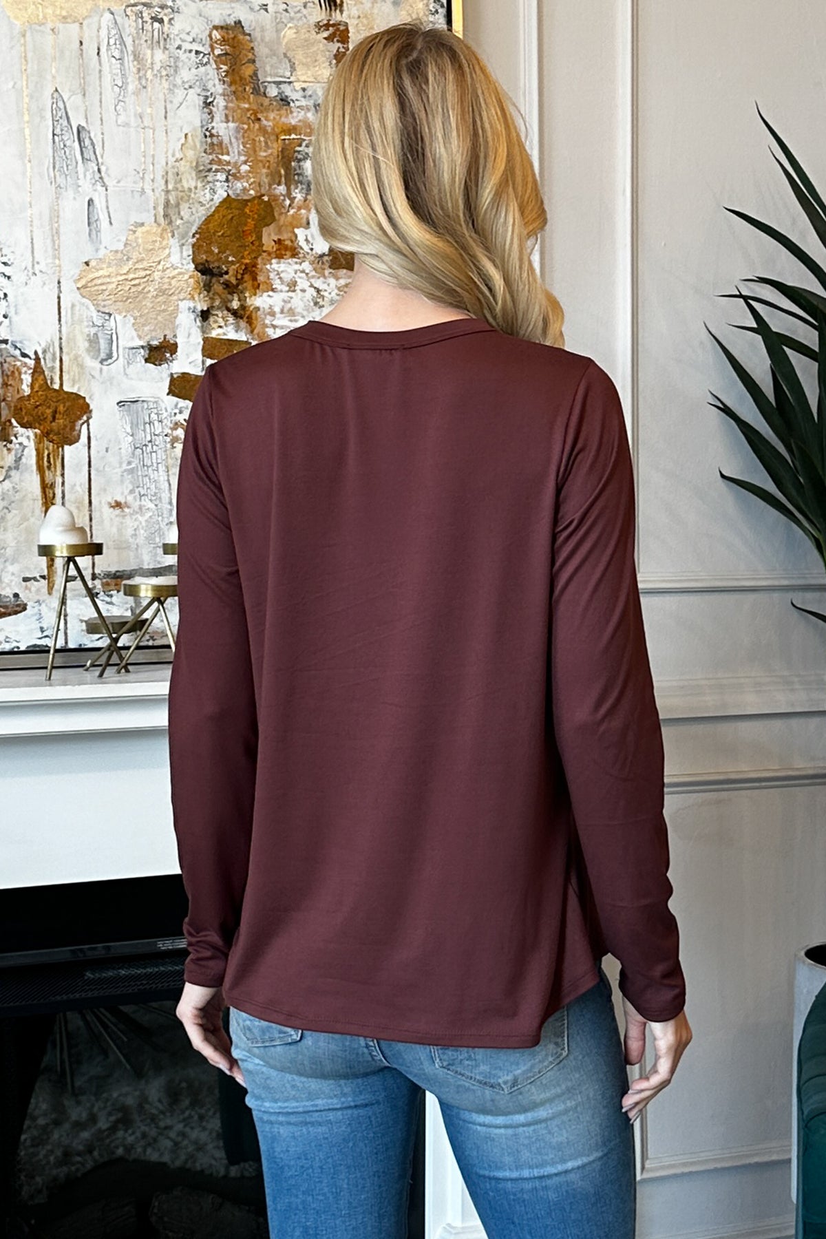 Solid Round Neck Long Sleeve Top