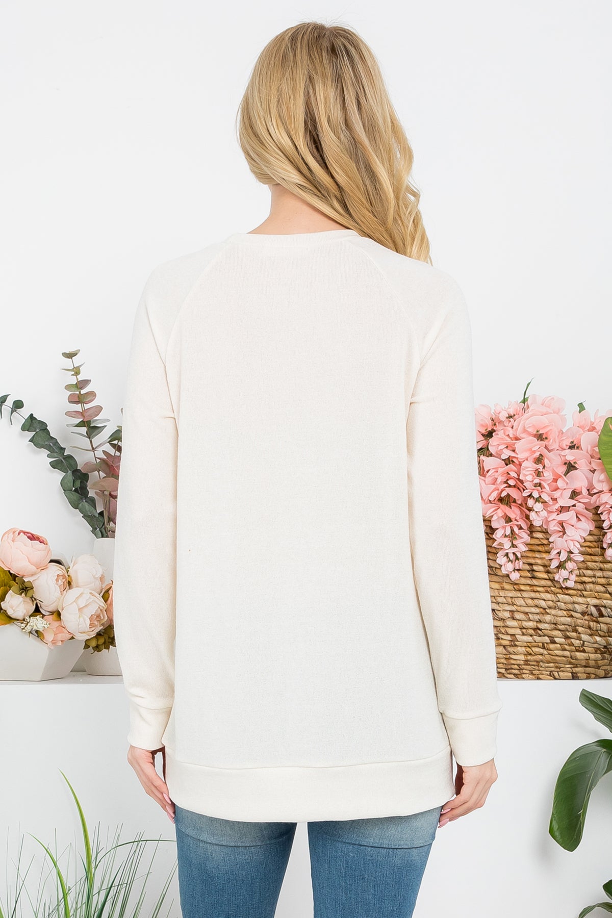 Knit Front Pocket Long Sleeve Top