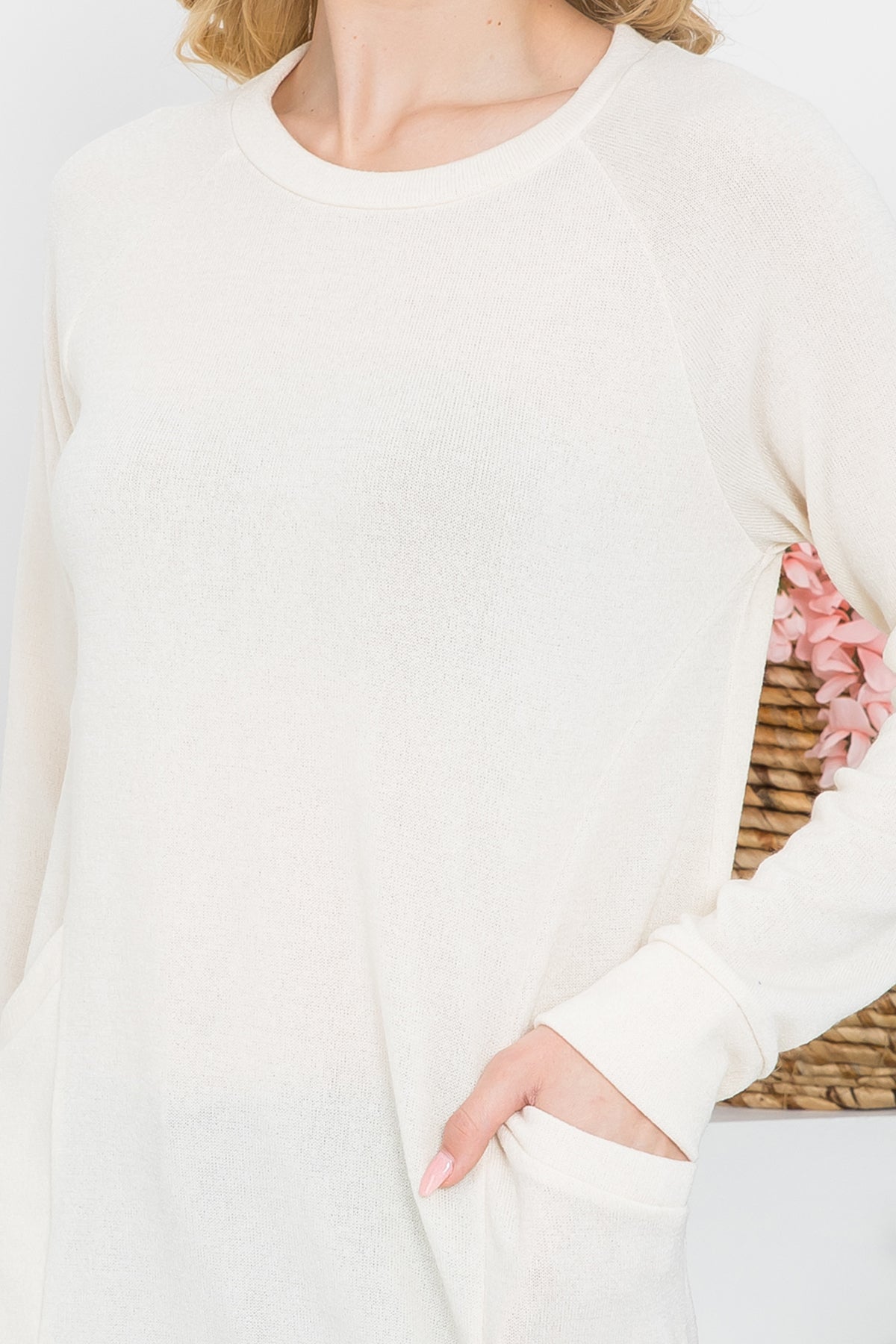 Plus Size Knit Front Pocket Long Sleeved Top
