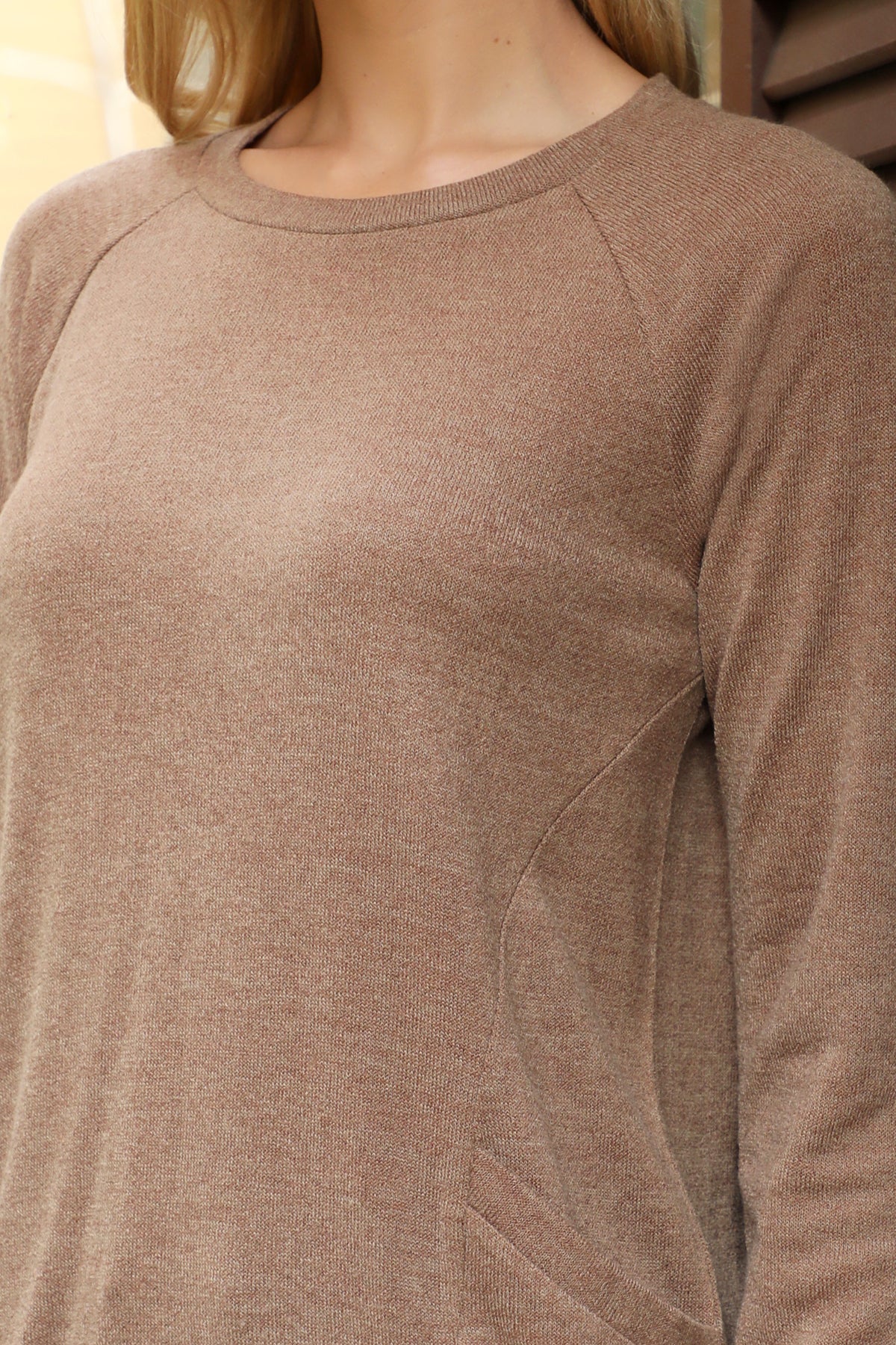 Knit Front Pocket Long Sleeve Top