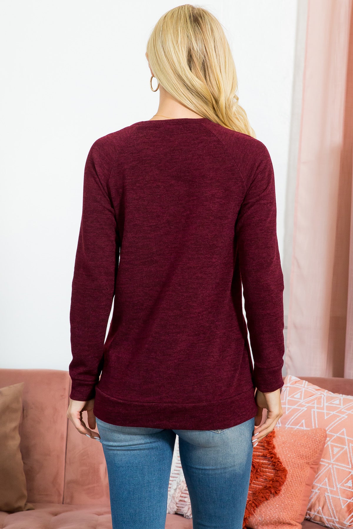 Knit Front Pocket Long Sleeve Top