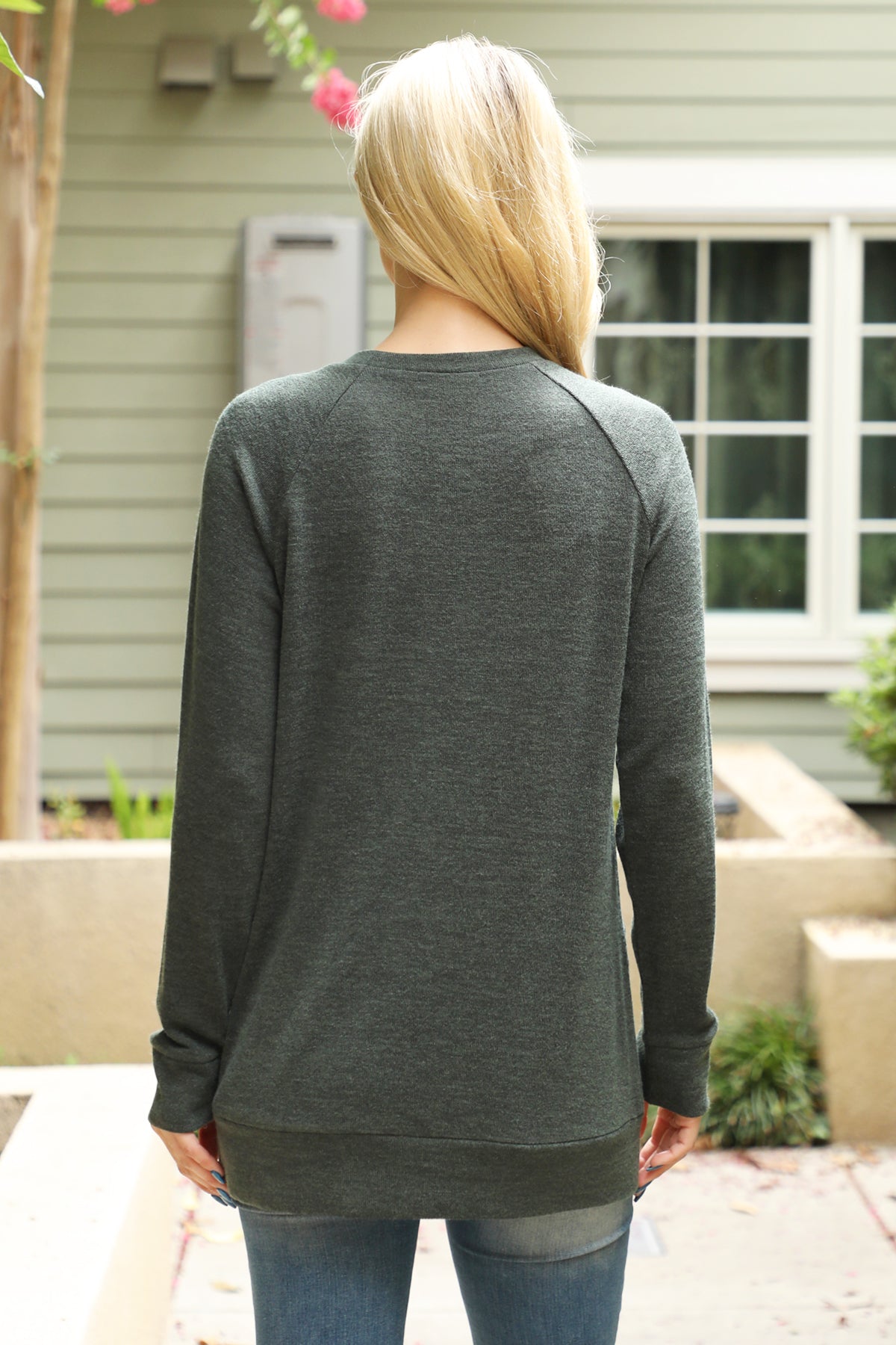 Knit Front Pocket Long Sleeve Top