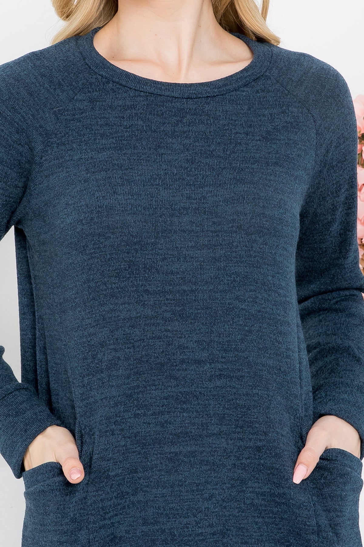 Knit Front Pocket Long Sleeve Top