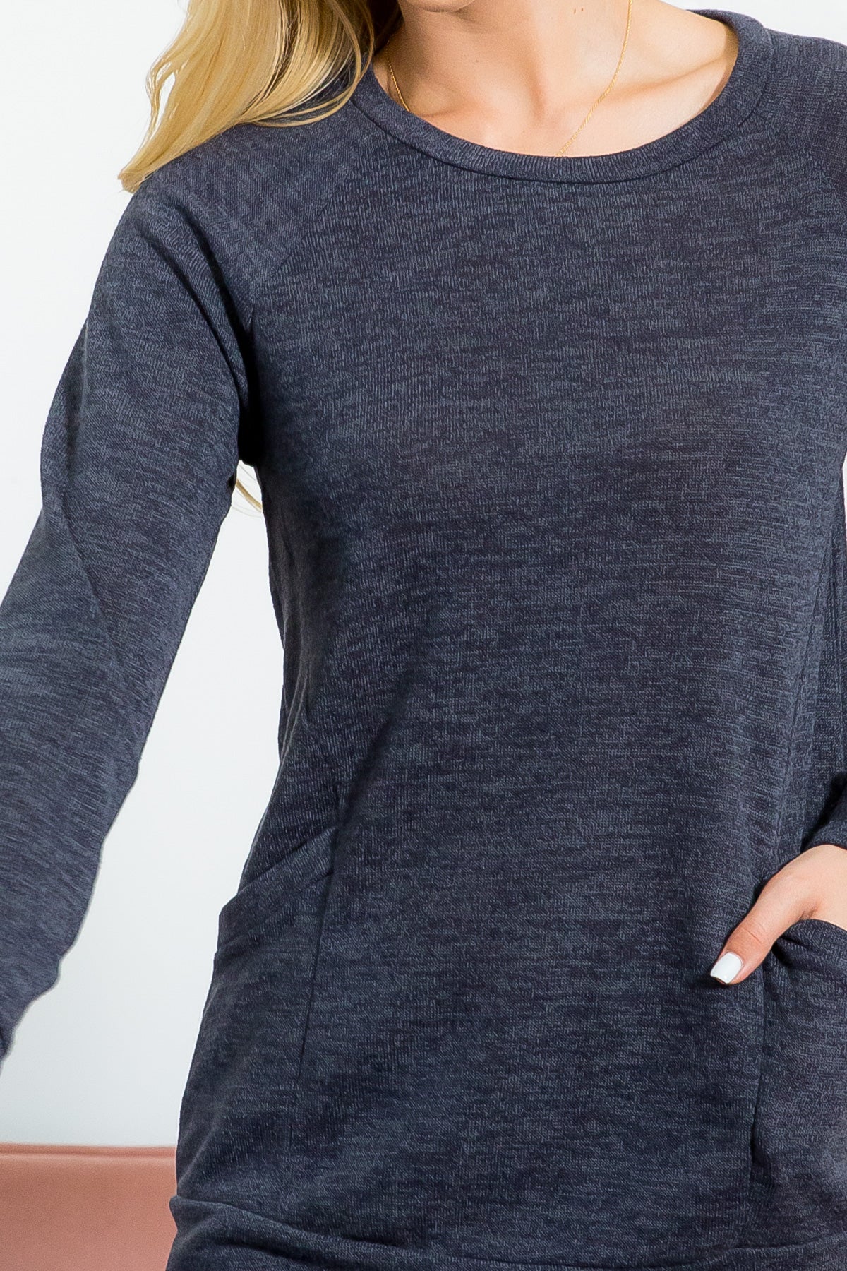 Knit Front Pocket Long Sleeve Top