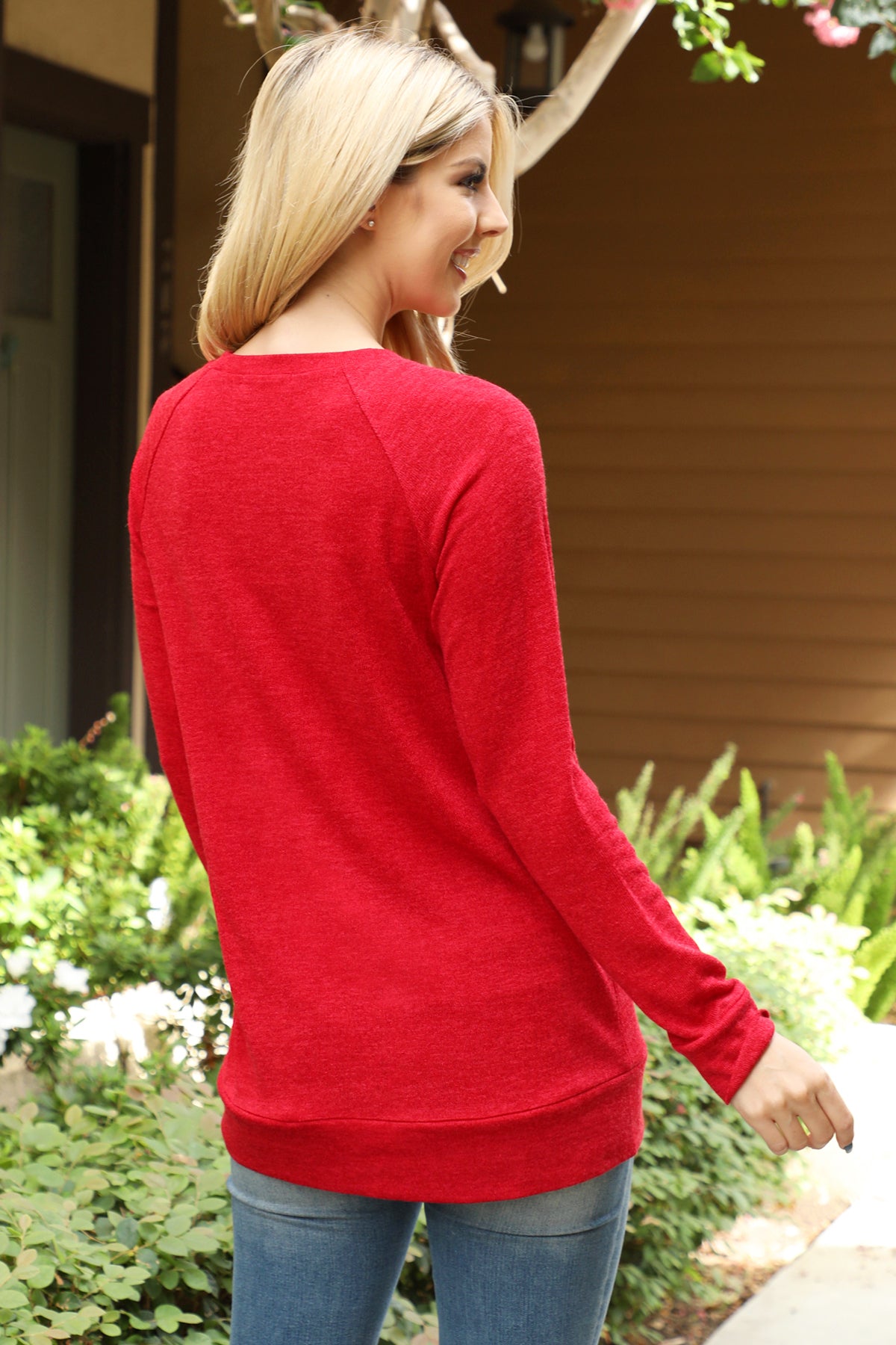 Knit Front Pocket Long Sleeve Top