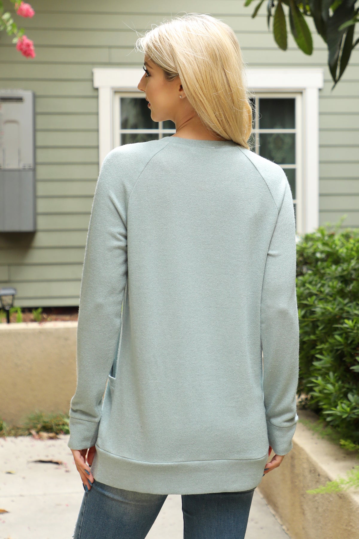 Plus Size Knit Front Pocket Long Sleeved Top