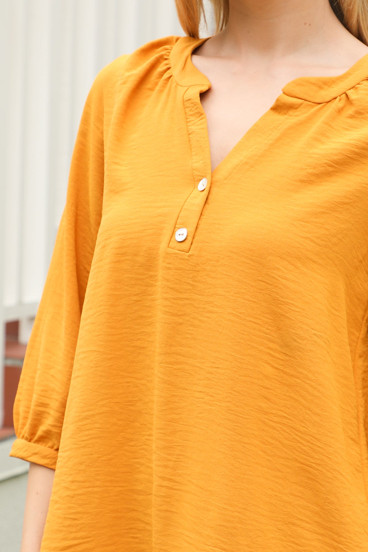 Button Detail Notch Neck Half Sleeve Textured Top