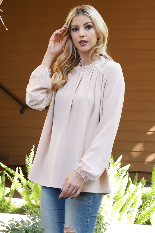 Mock Neck Puff Sleeve Top