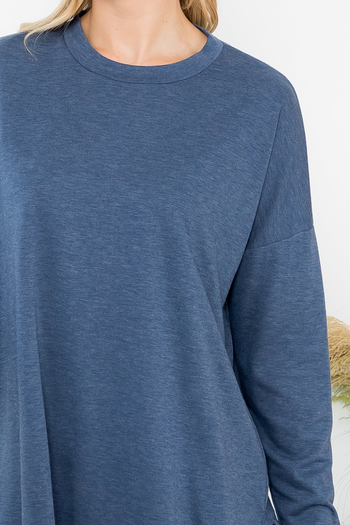 Long Sleeve French Terry Rounded Hem Top