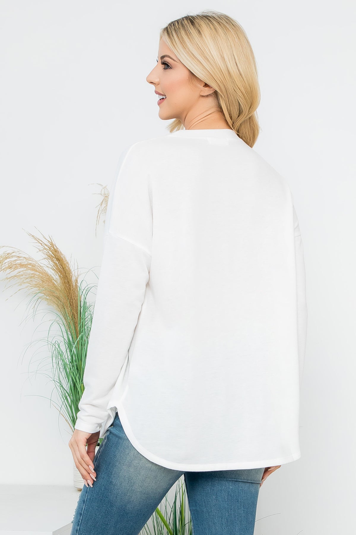 Long Sleeve French Terry Rounded Hem Top