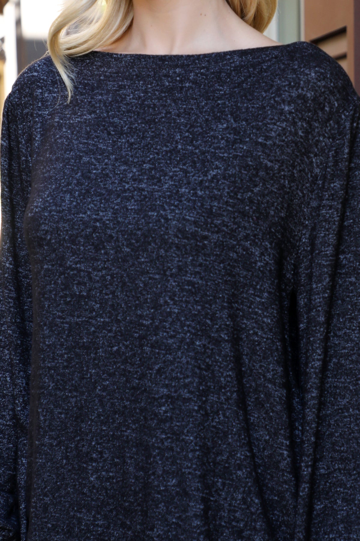 Boat Neckline Puff Sleeve Hacci Brushed Top