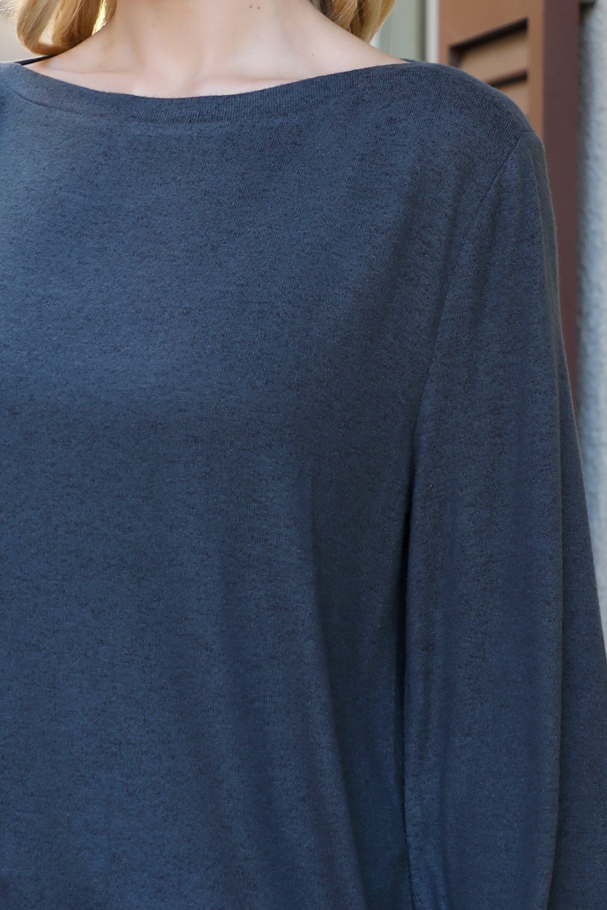 Boat Neckline Puff Sleeve Hacci Brushed Top