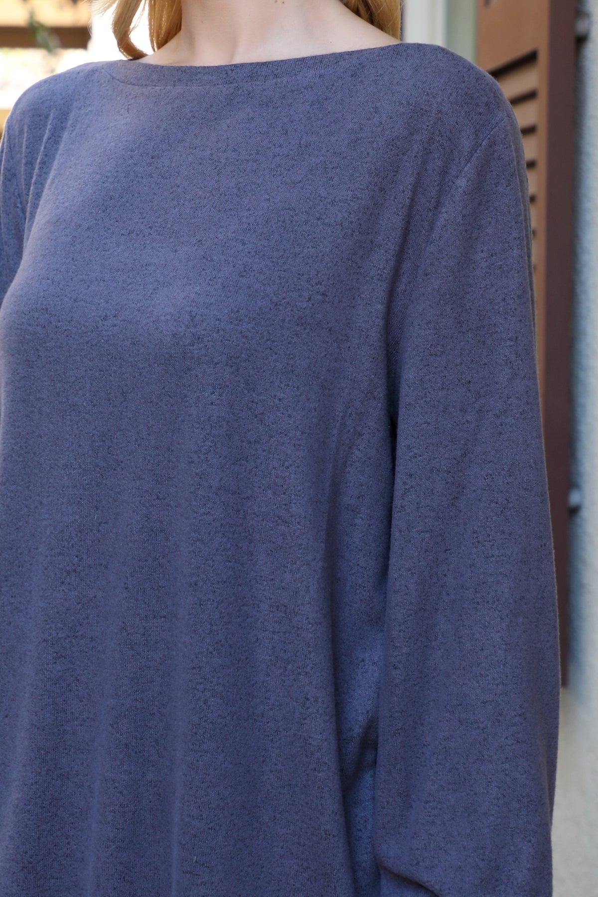 Boat Neckline Puff Sleeve Hacci Brushed Top
