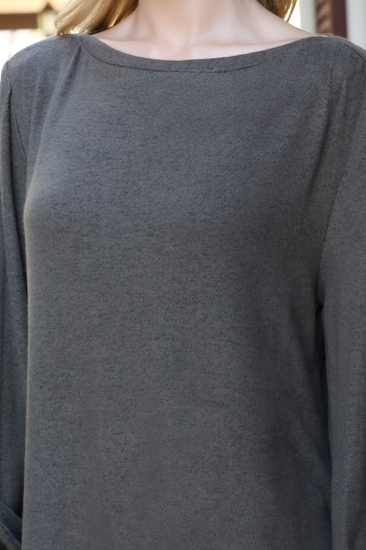 Boat Neckline Puff Sleeve Hacci Brushed Top