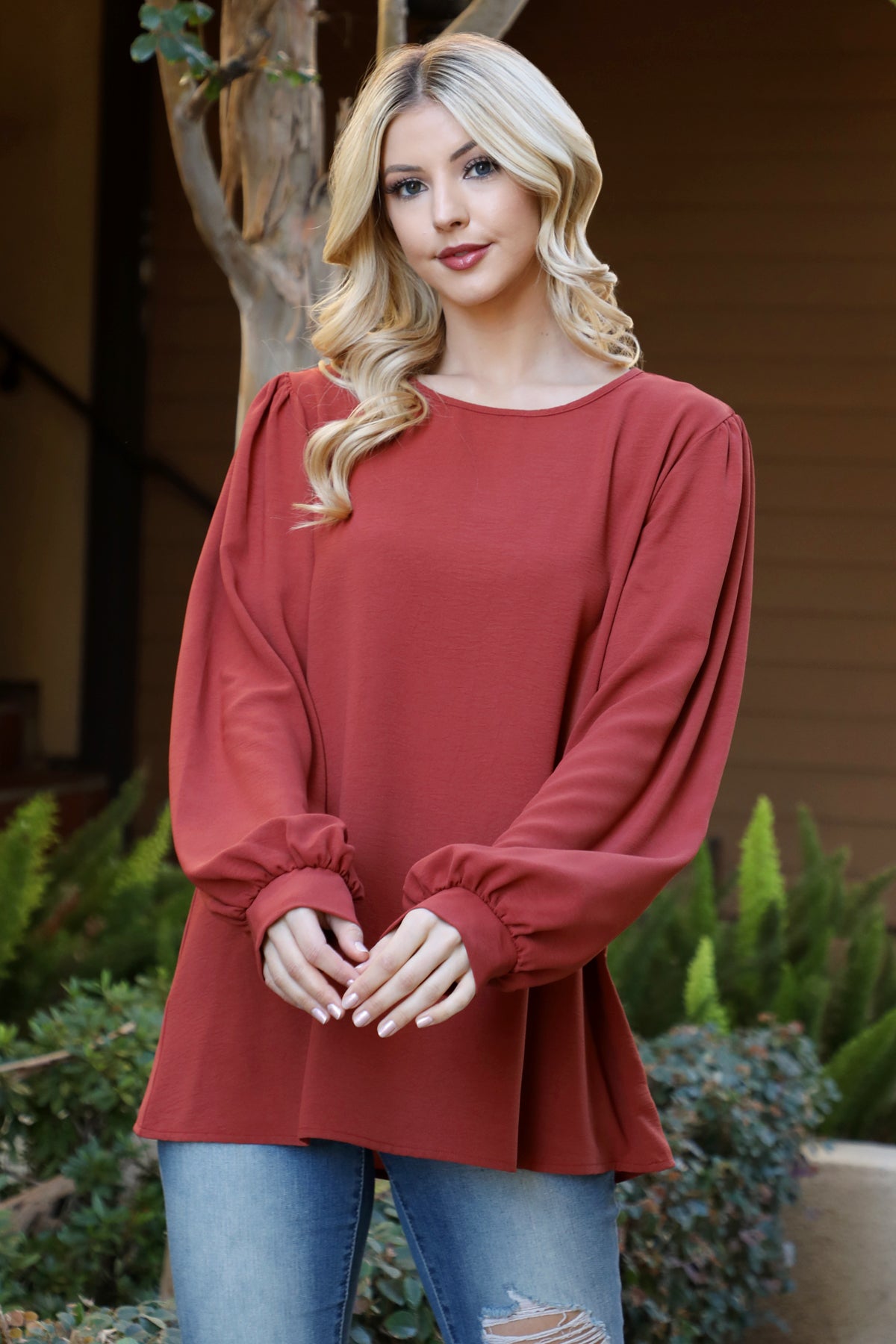 Puff Long Sleeve Solid Top