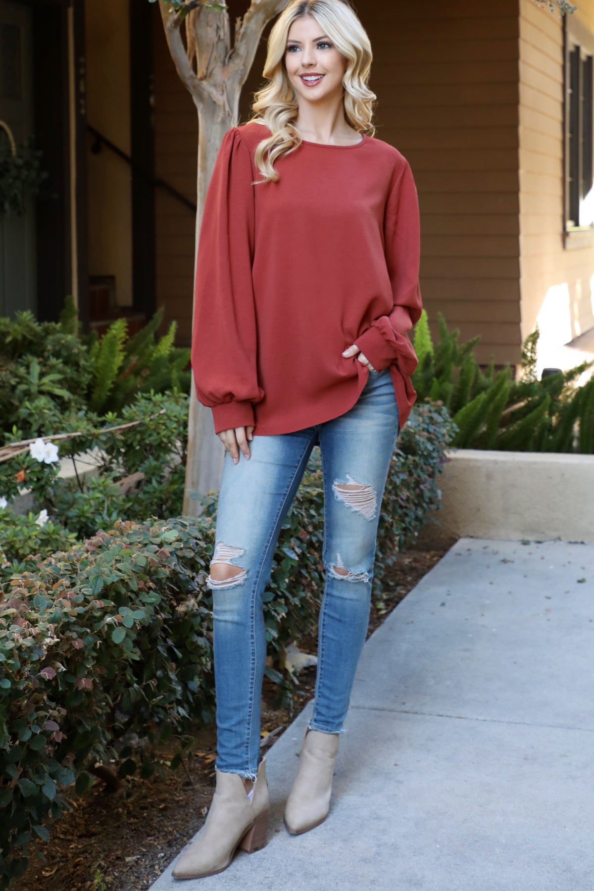 Puff Long Sleeve Solid Top