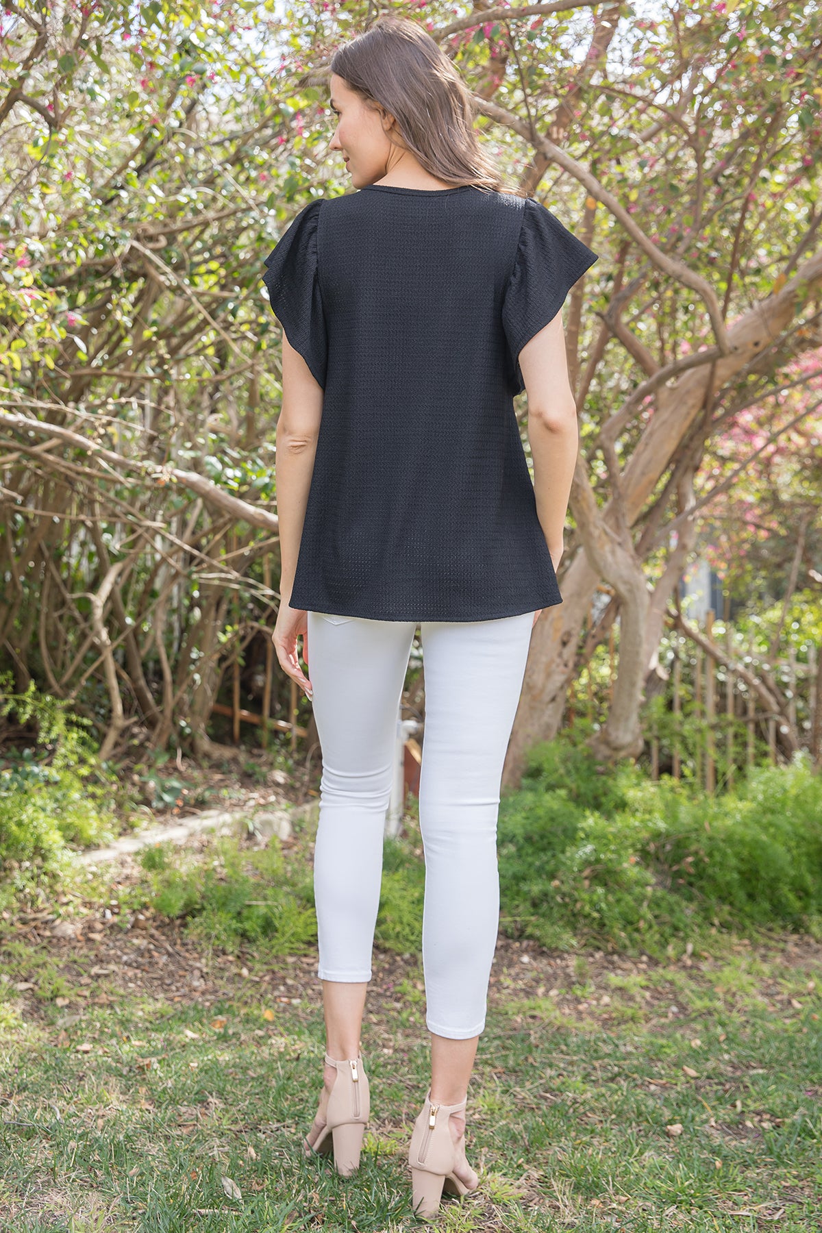 Butterfly Sleeve Textured Solid Top
