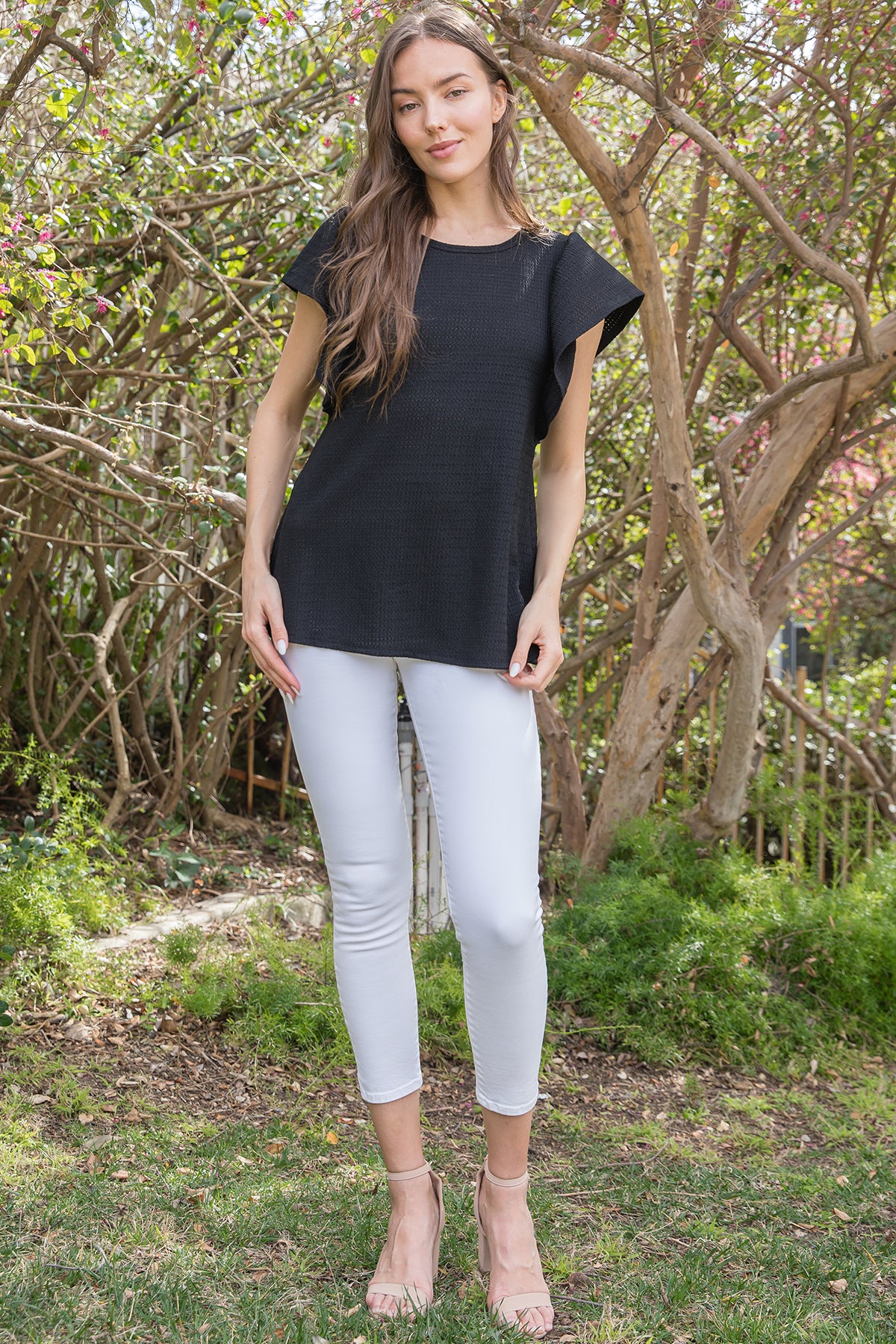 Plus Size Butterfly Sleeve Textured Solid Top
